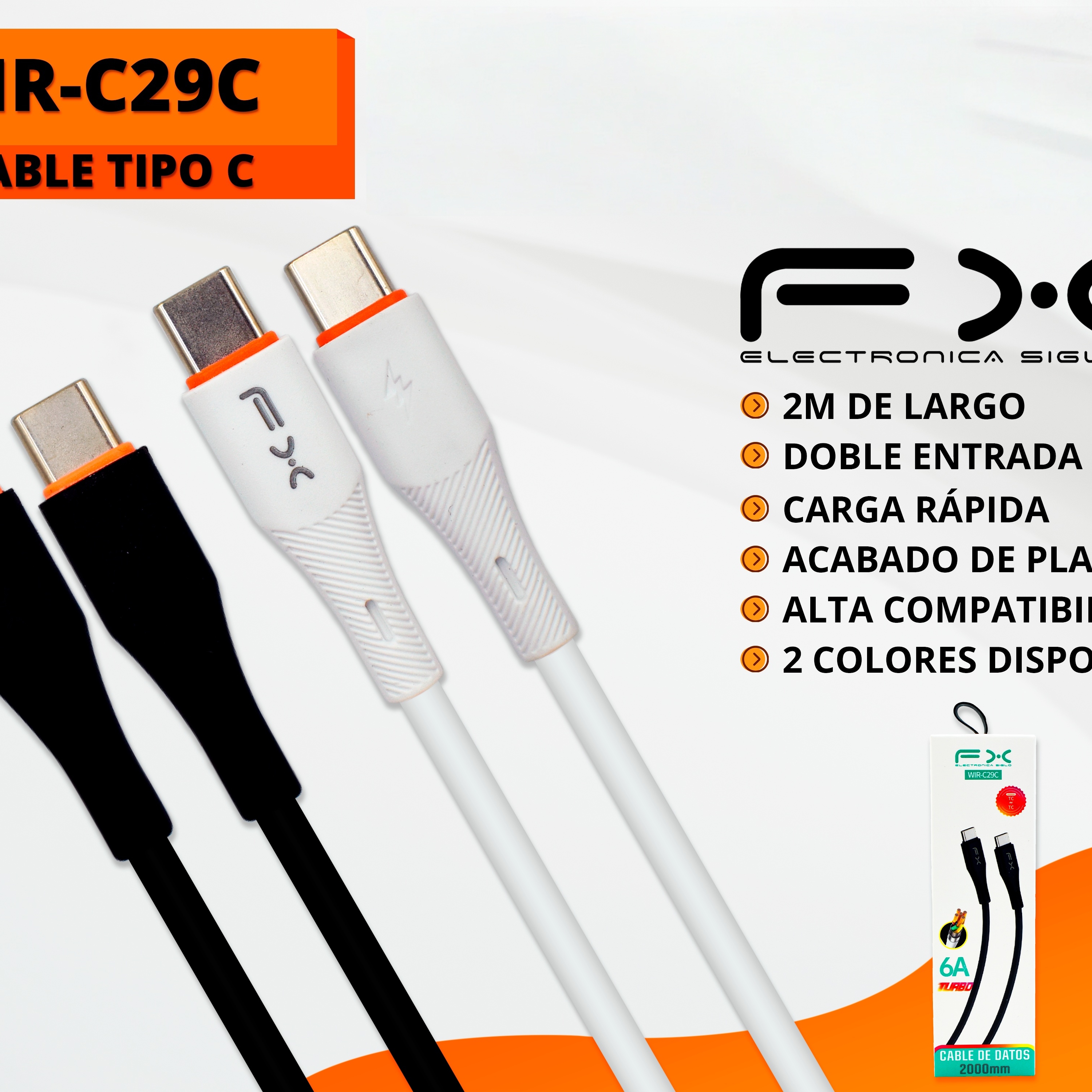 Type-c Double-ended Charging Cable 6a Fast Charge 2m White