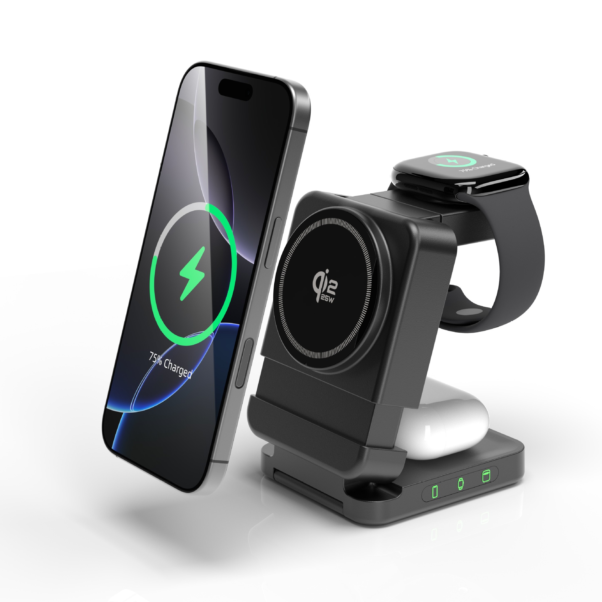 25W 3-in-1 Magnetic Wireless Charger With Folding Stand