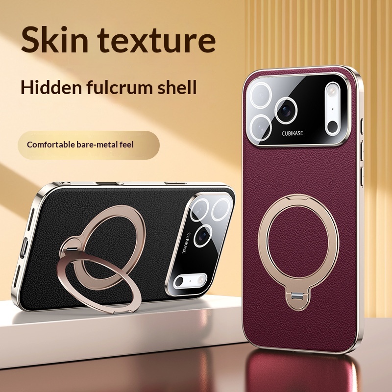 Skin Texture Pattern Rotating Magnetic Suction Stand Drop Proof Phone Case
