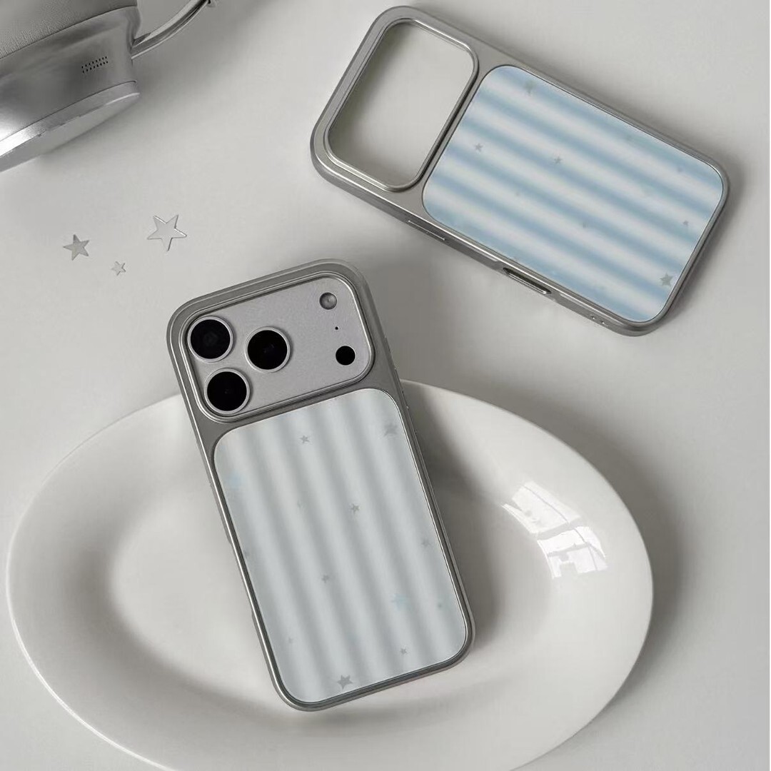 Striped Gray-white-blue Phone Case With White Stars