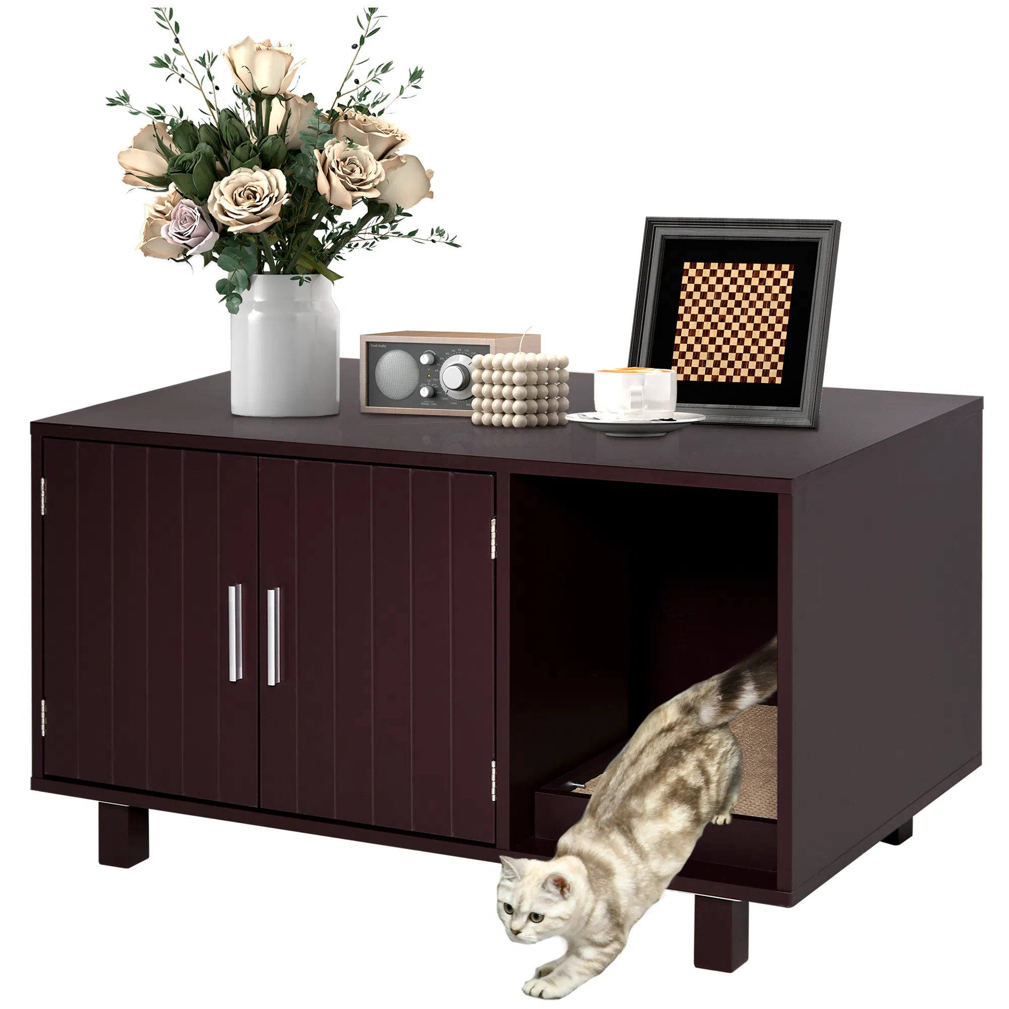 Cat Litter Box Enclosure, Hidden Litter Box Furniture, Cat House End Table Washroom with…