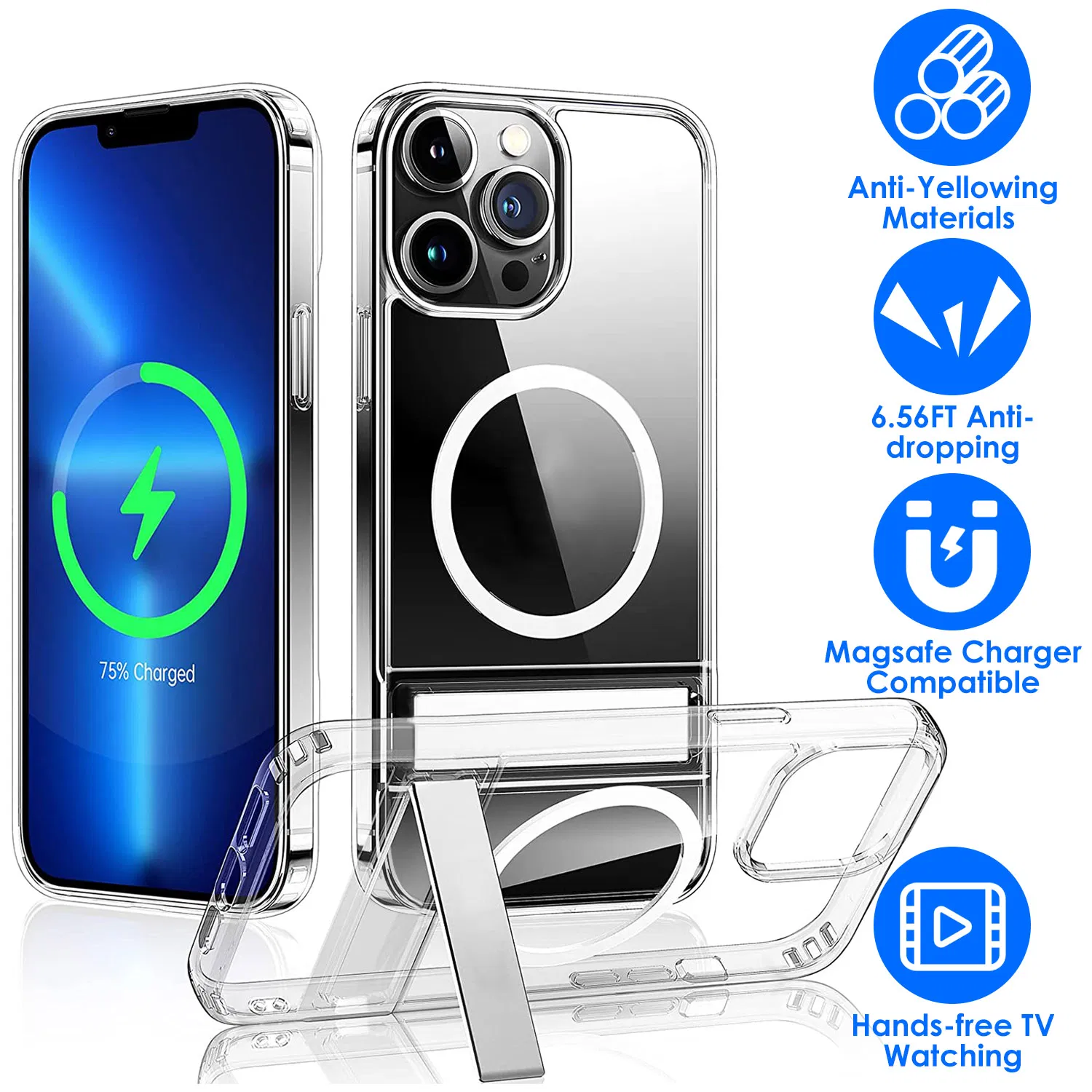 Magnetic Metal Kickstand Clear Case Shockproof Anti Yellowing Phone Cover Compatible with…