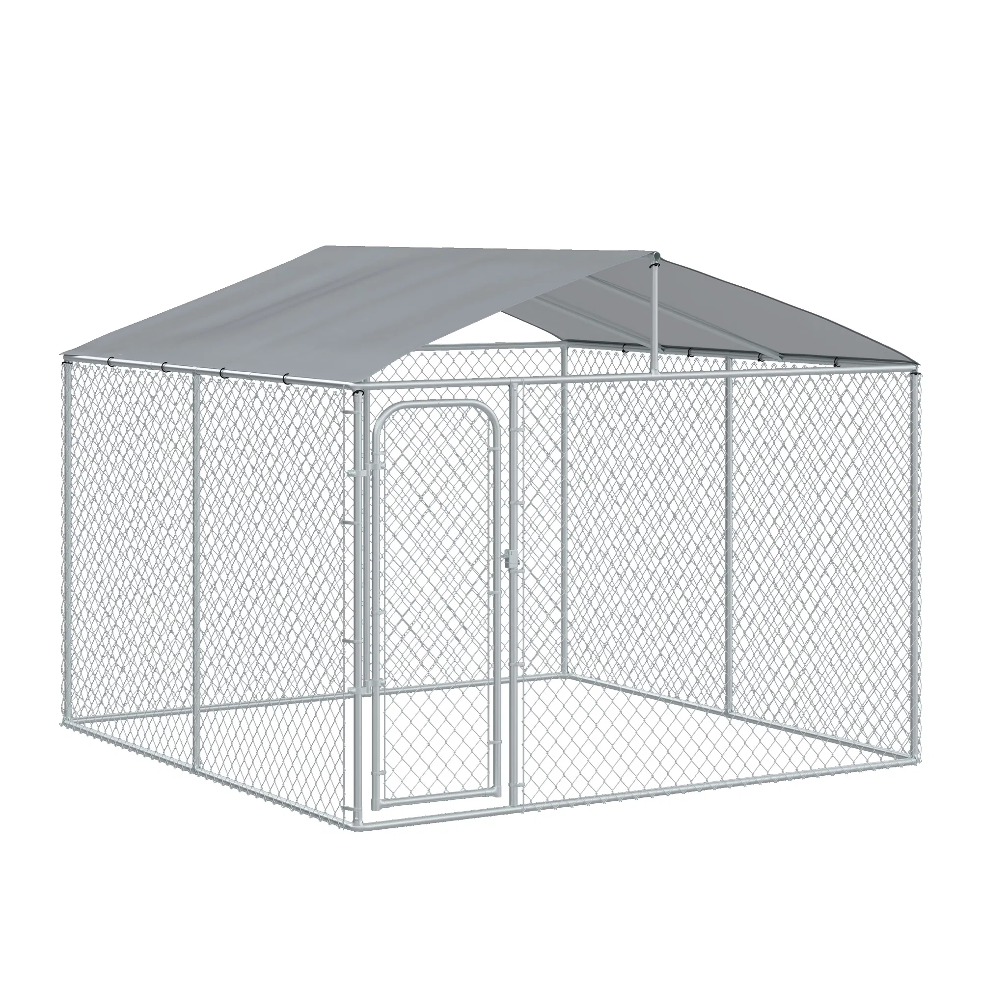 Dog Kennel Outdoor Run Fence with Roof, Steel Lock, Mesh Sidewalls for Backyard & Patio…
