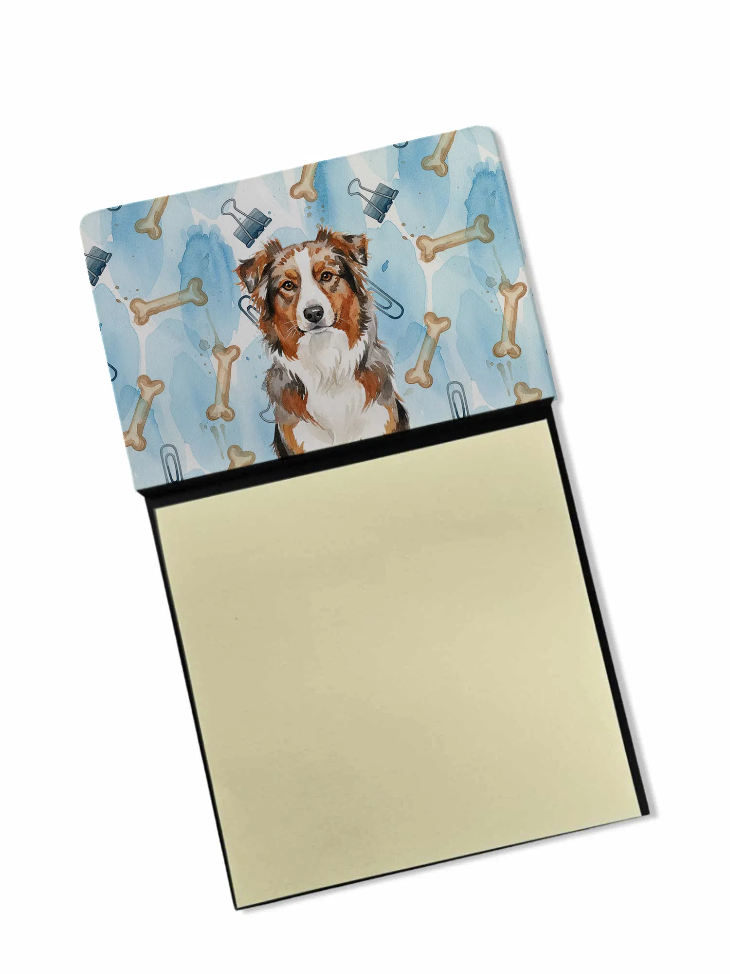 Red Merle Australian Shepherd Coworker Watercolor Sticky Note Holder Refillable Dispenser…