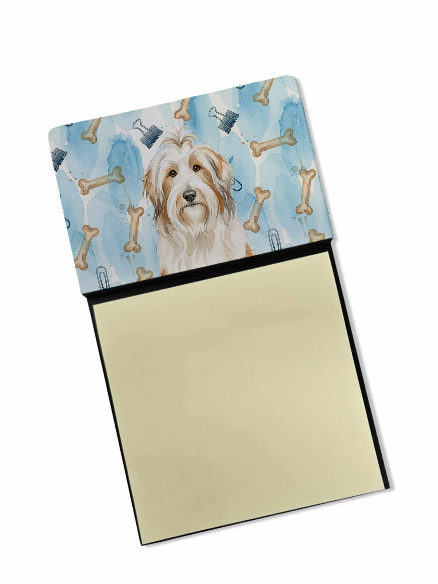 White and Tan Bearded Collie Coworker Watercolor Sticky Note Holder Refillable Dispenser…