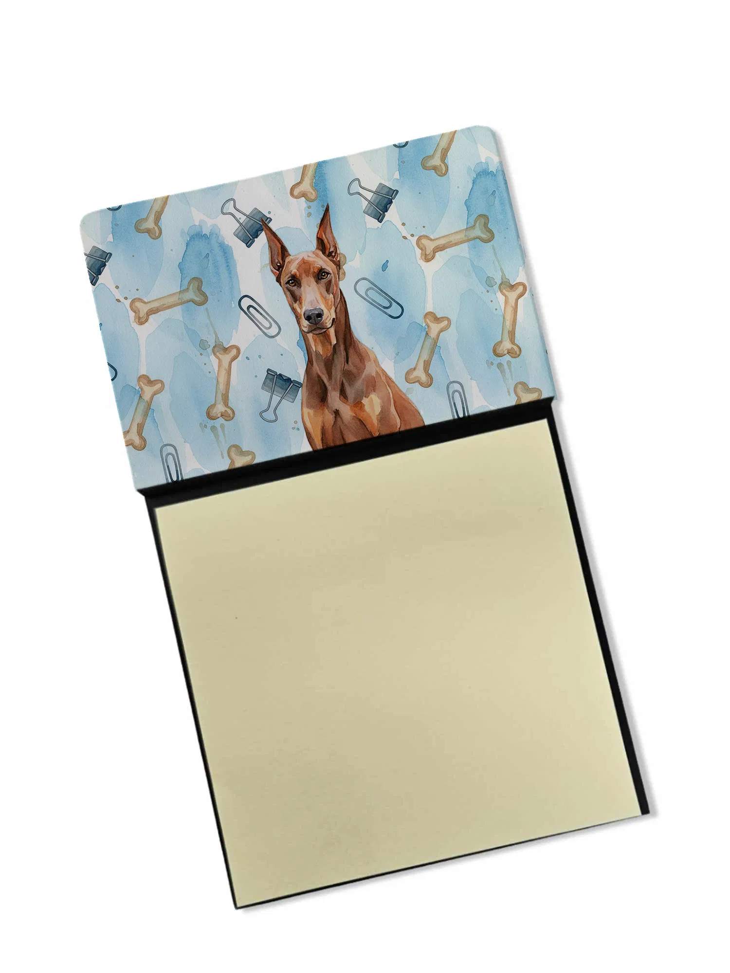 Red Doberman Pinscher Coworker Watercolor Sticky Note Holder Refillable Dispenser Desk…