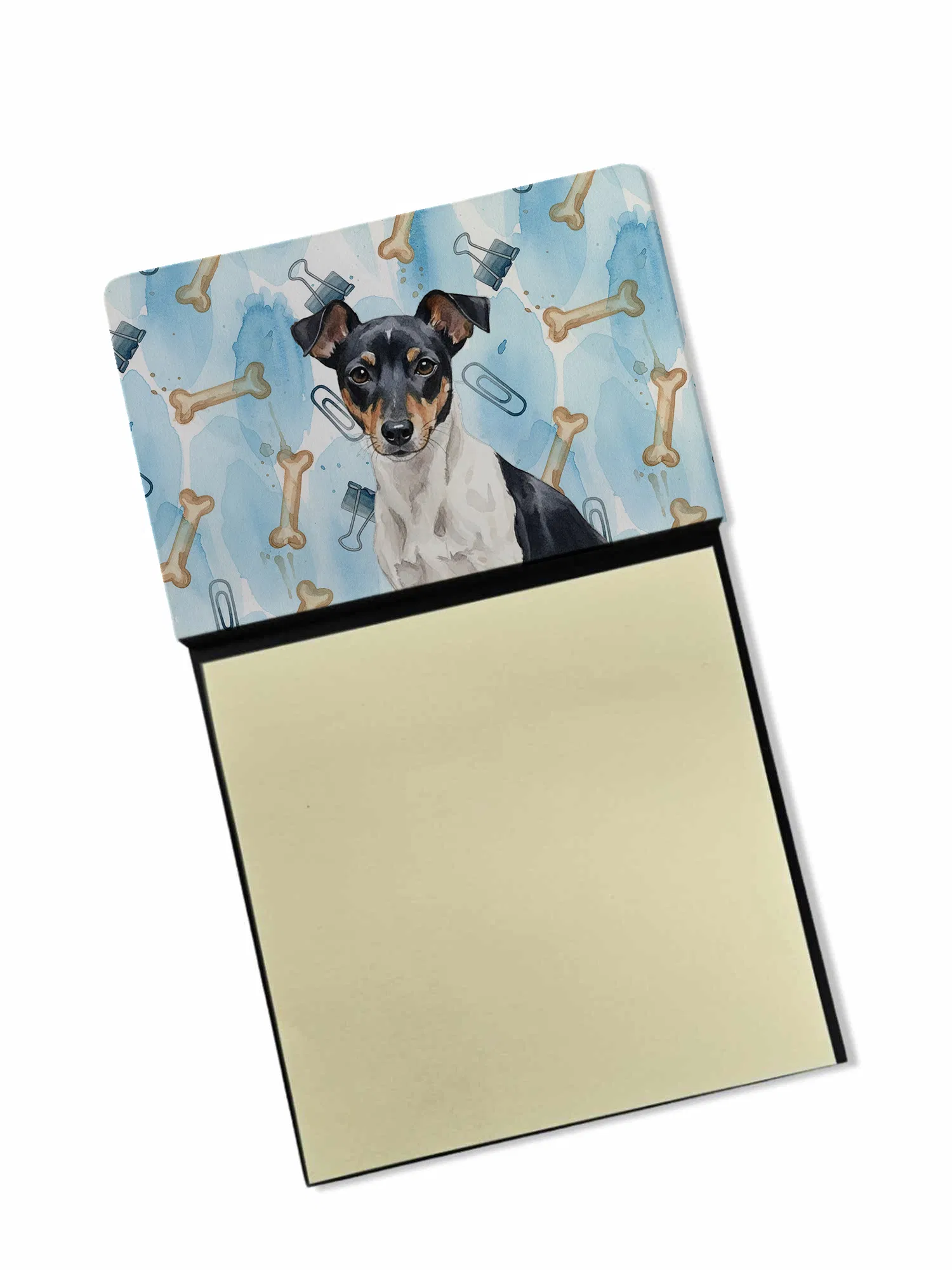 Black and White Rat Terrier Coworker Watercolor Sticky Note Holder Refillable Dispenser…