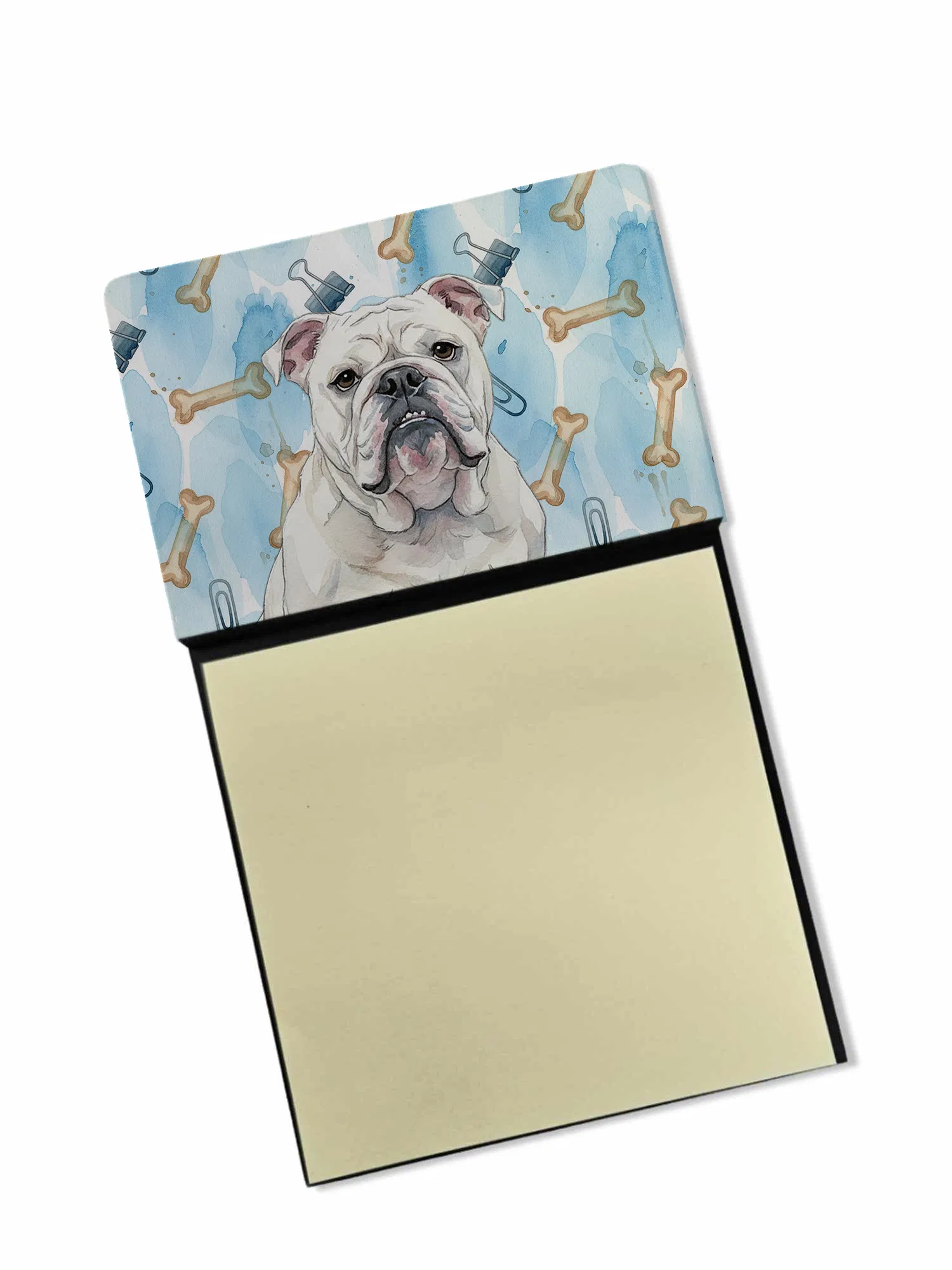 White English Bulldog Coworker Watercolor Sticky Note Holder Refillable Dispenser Desk…