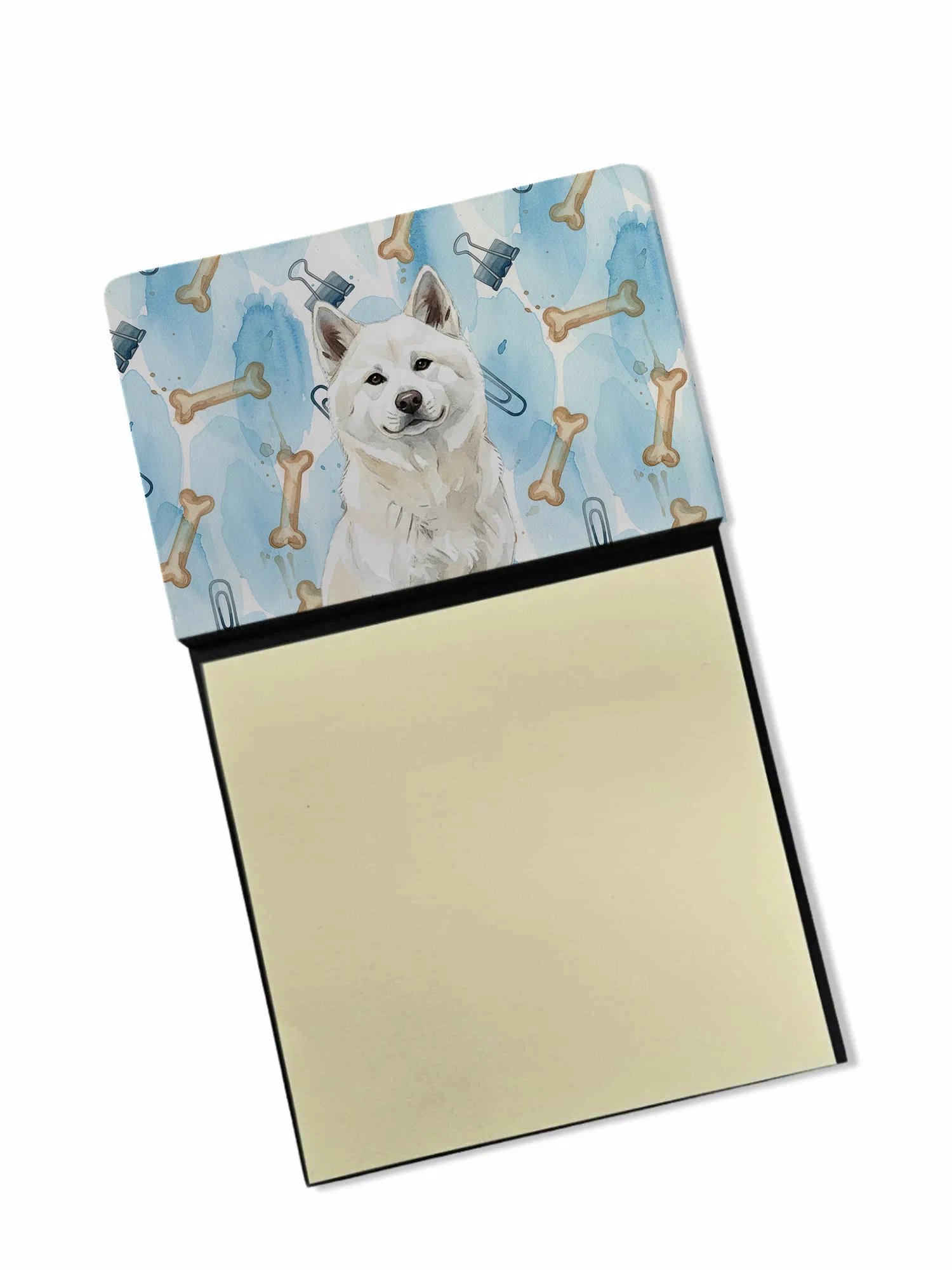 White Akita Coworker Watercolor Sticky Note Holder Refillable Dispenser Desk Accessory…