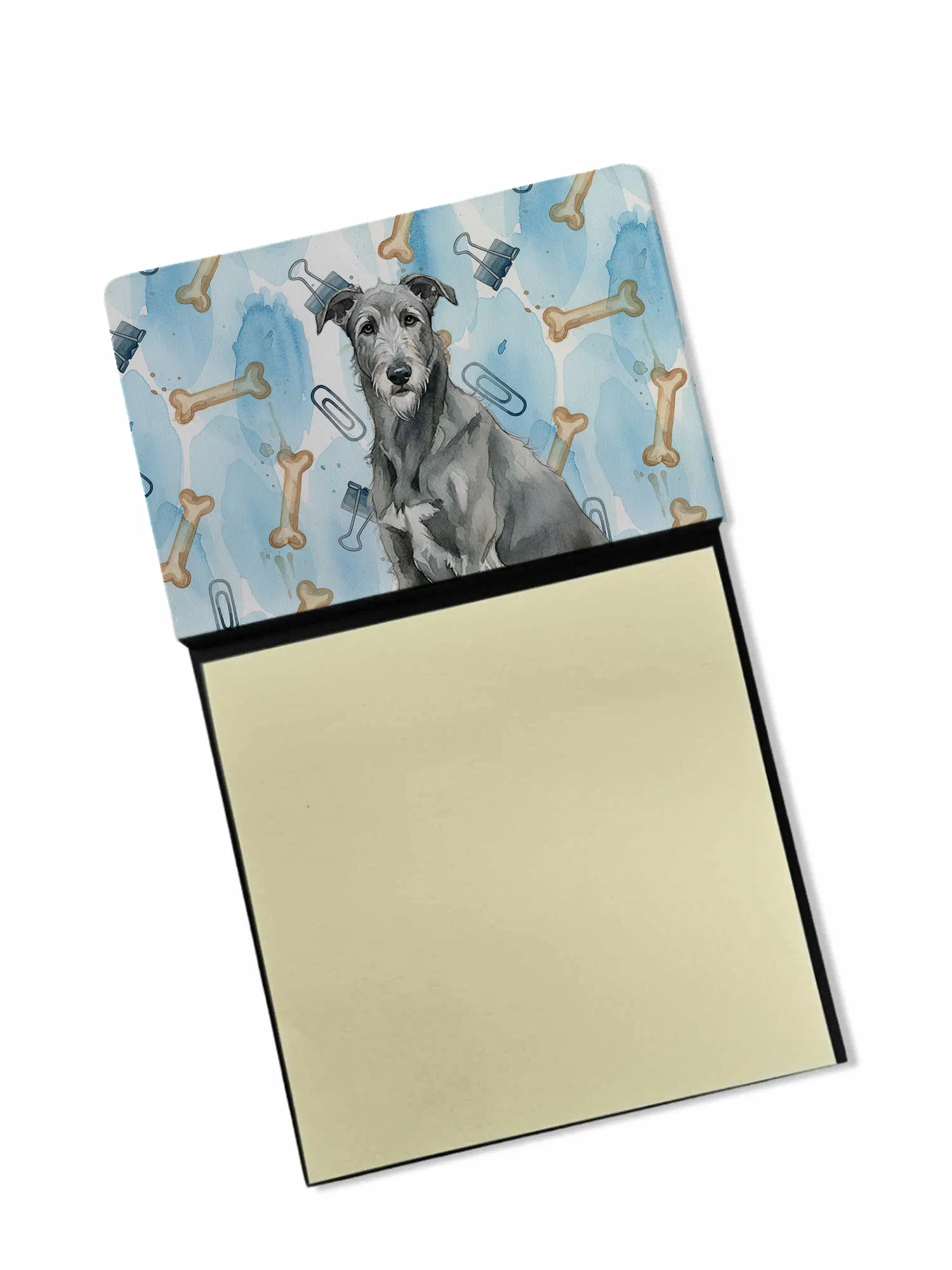 Gray Irish Wolfhound Coworker Watercolor Sticky Note Holder Refillable Dispenser Desk…