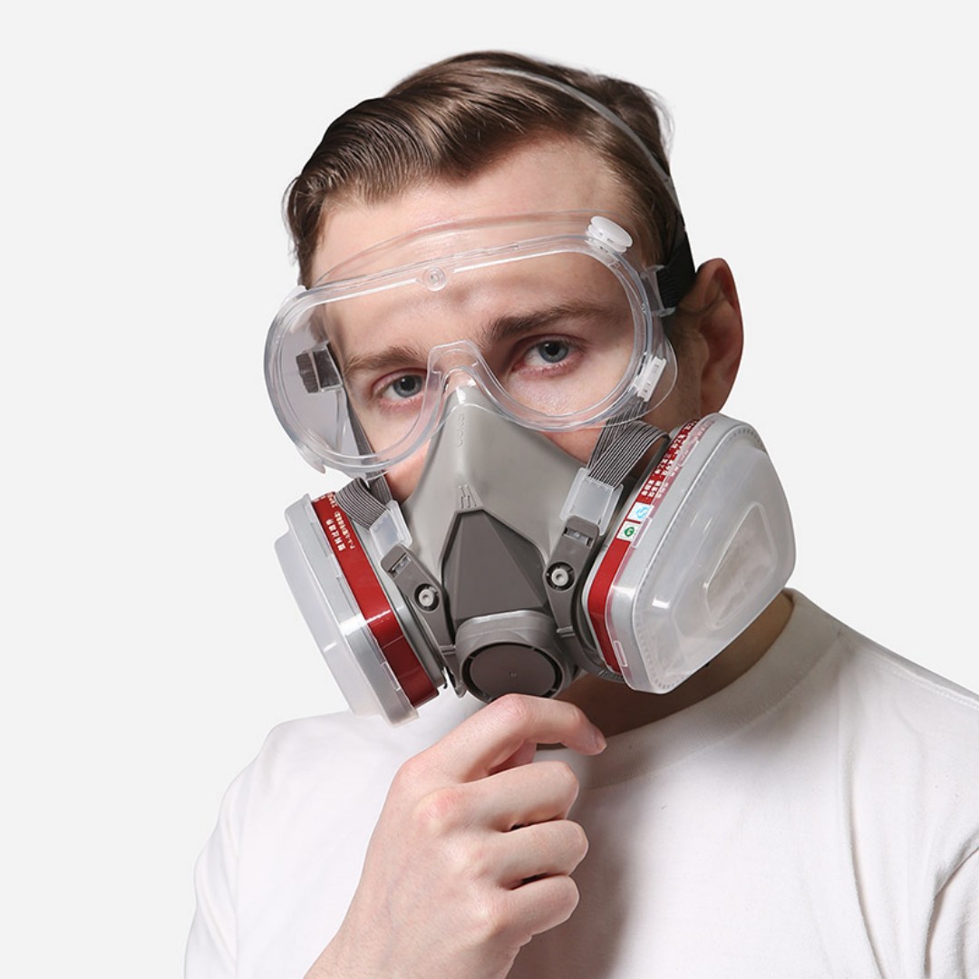 Gray-White Dual-Cartridge Respirator Mask