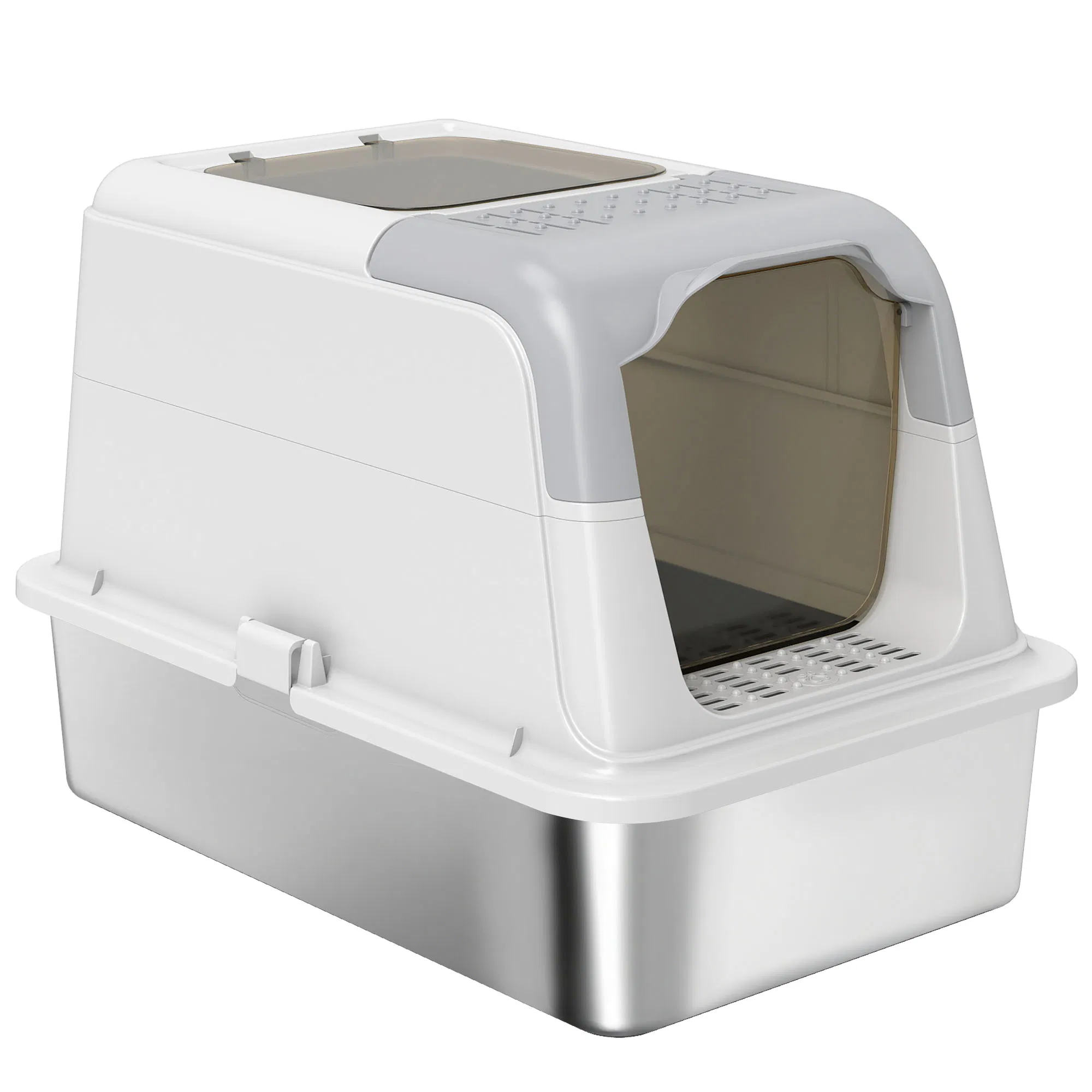 Extra Large Stainless Steel Litter Box, Enclosed Kitty Litter Box for Big Cats with…