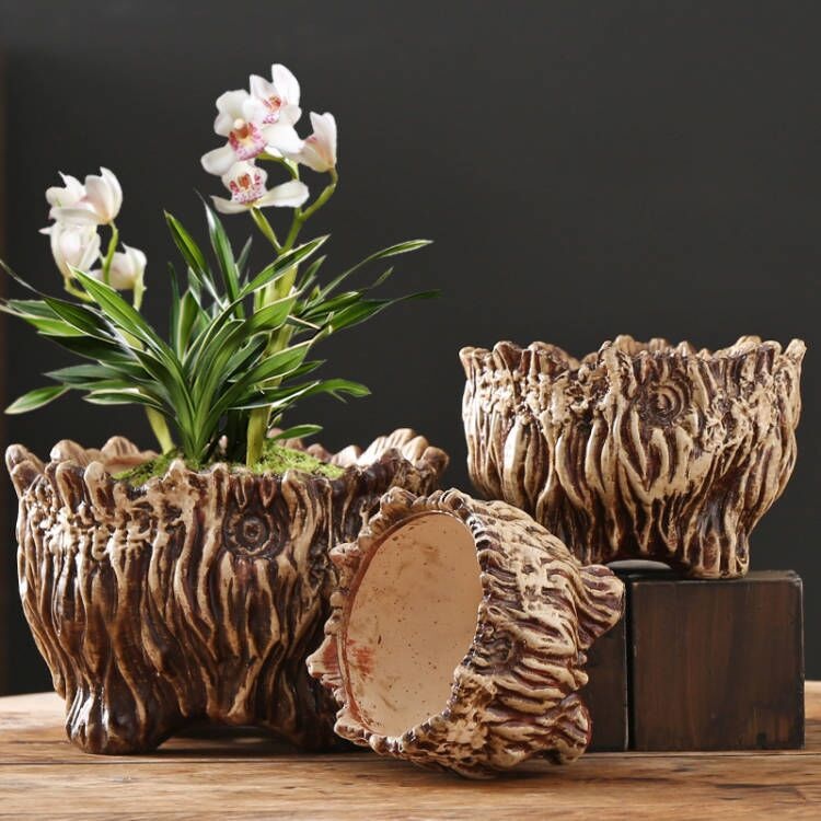Flower Pot Ceramic Large Extra Large Wood Shaped Tree Root Green Plant Succulent Flower…