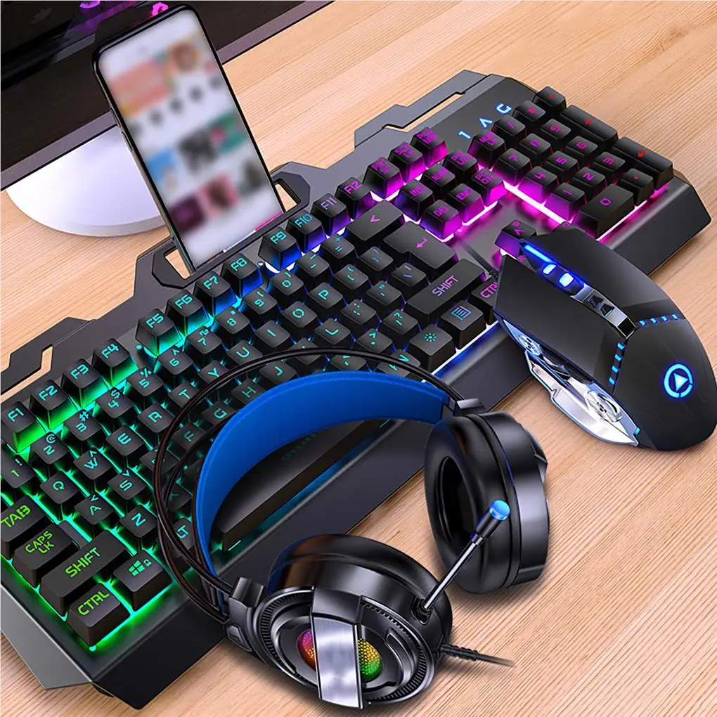 Backlit Wired Keyboard and Mouse Game Keyboard Mouse Earphone Set Of Real Mechanical Key…