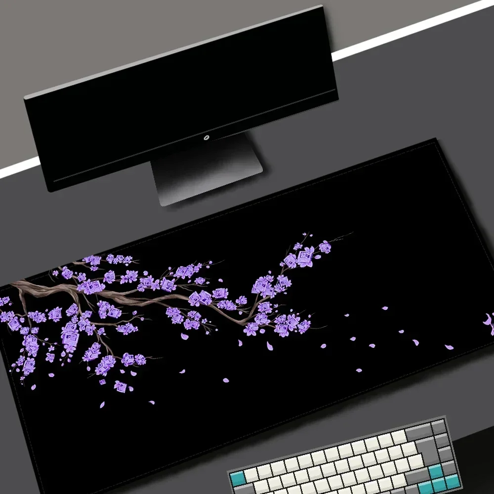 Black Sakura Gaming Mouse Pad Kawaii Purple Desk Mat Large Office Carpet Accessories…