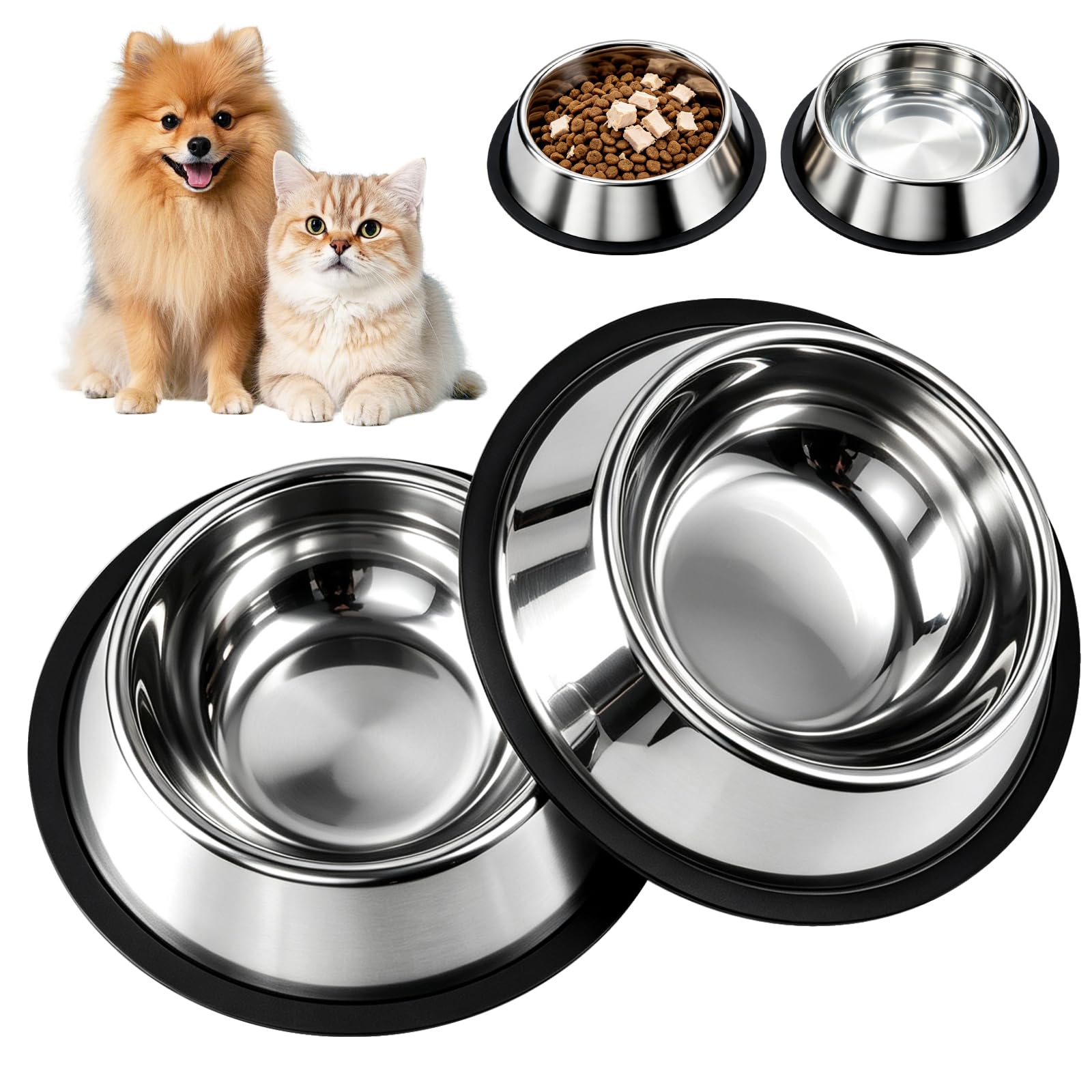 Stainless Steel Food Water Shallow Whisker Friendly Cat Pet Bowl Metal Dish,Removable…