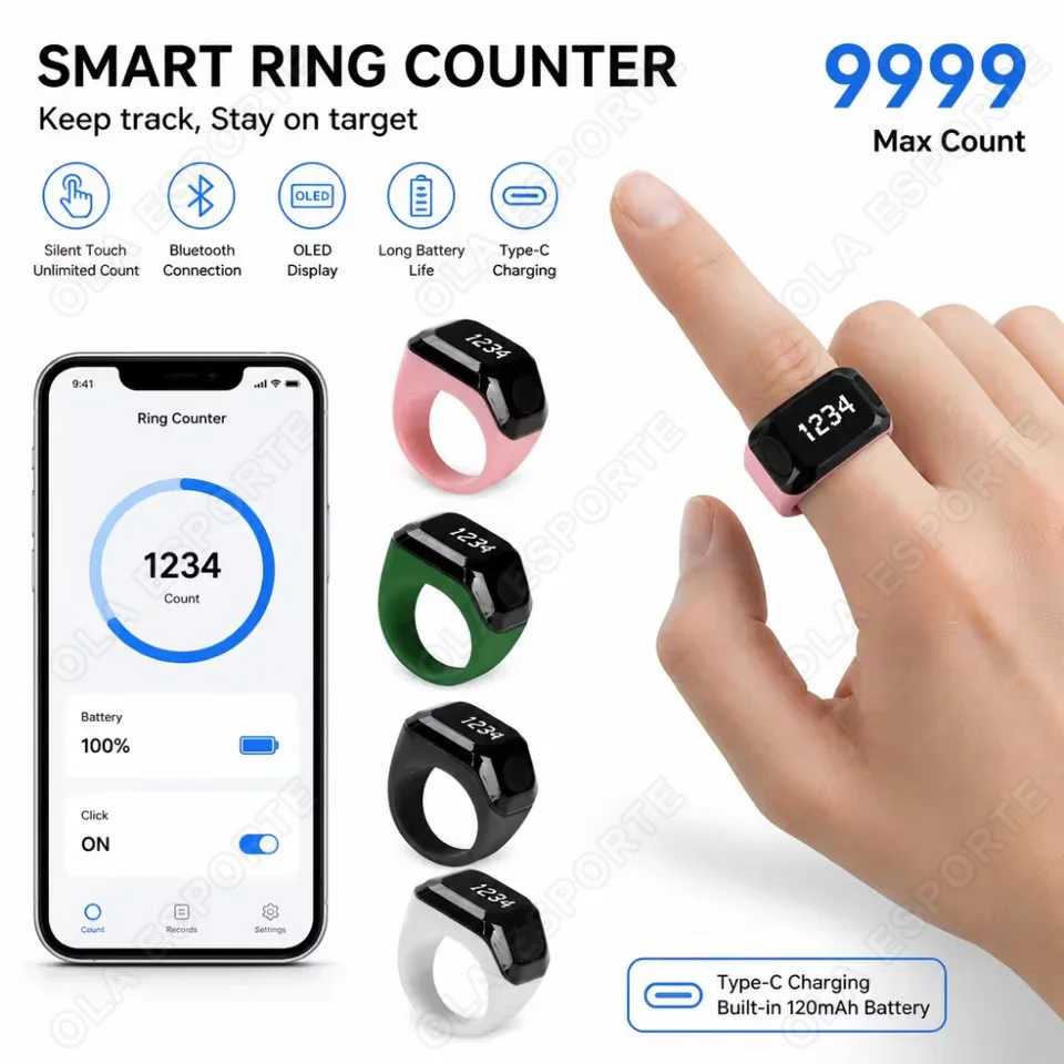 Smart App Ring Counter, Portable Digital Bluetooth Counter, Wearable Counter with Time…