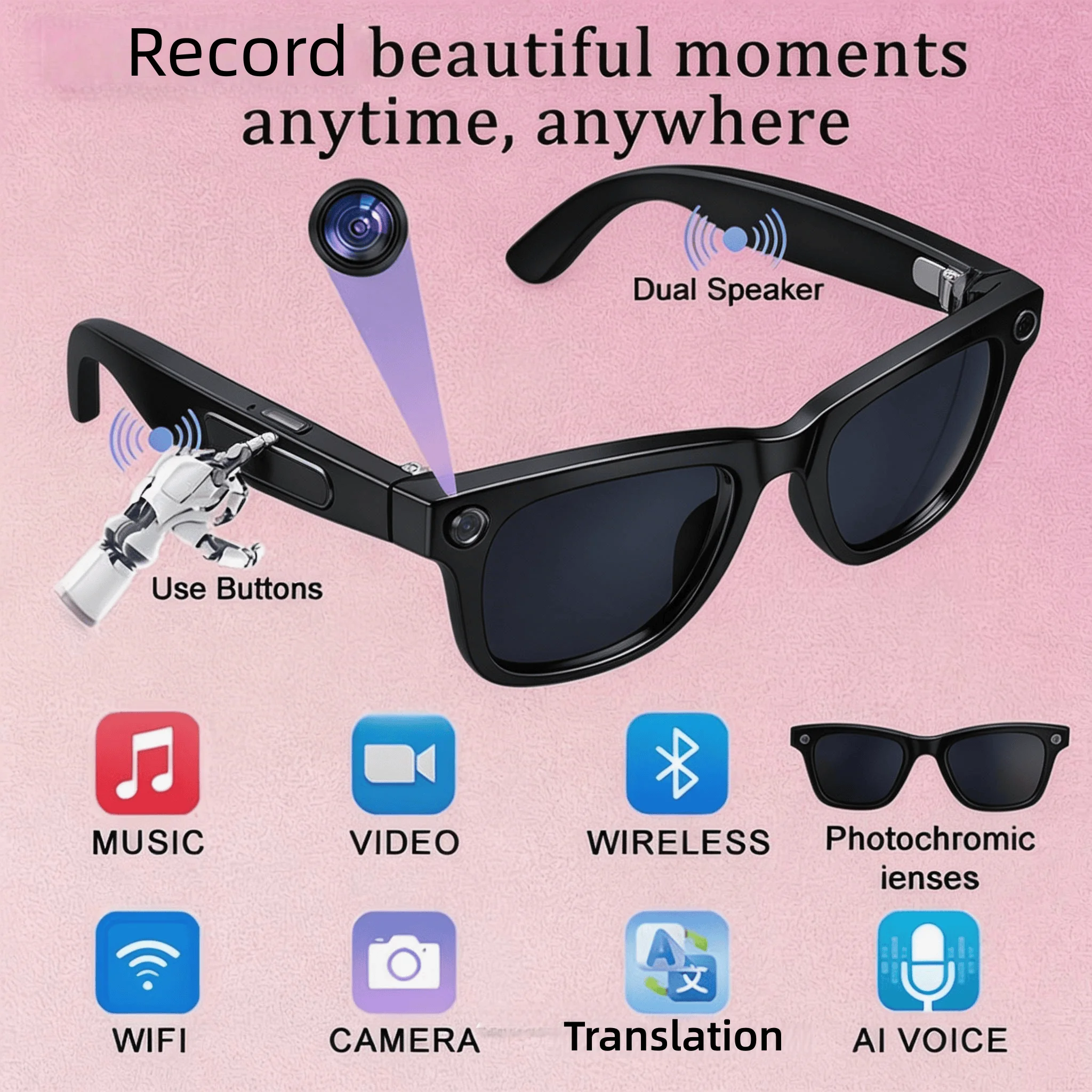 4K Camera Glasses with AI Smart Features That Support Real-Time Translation And Object…