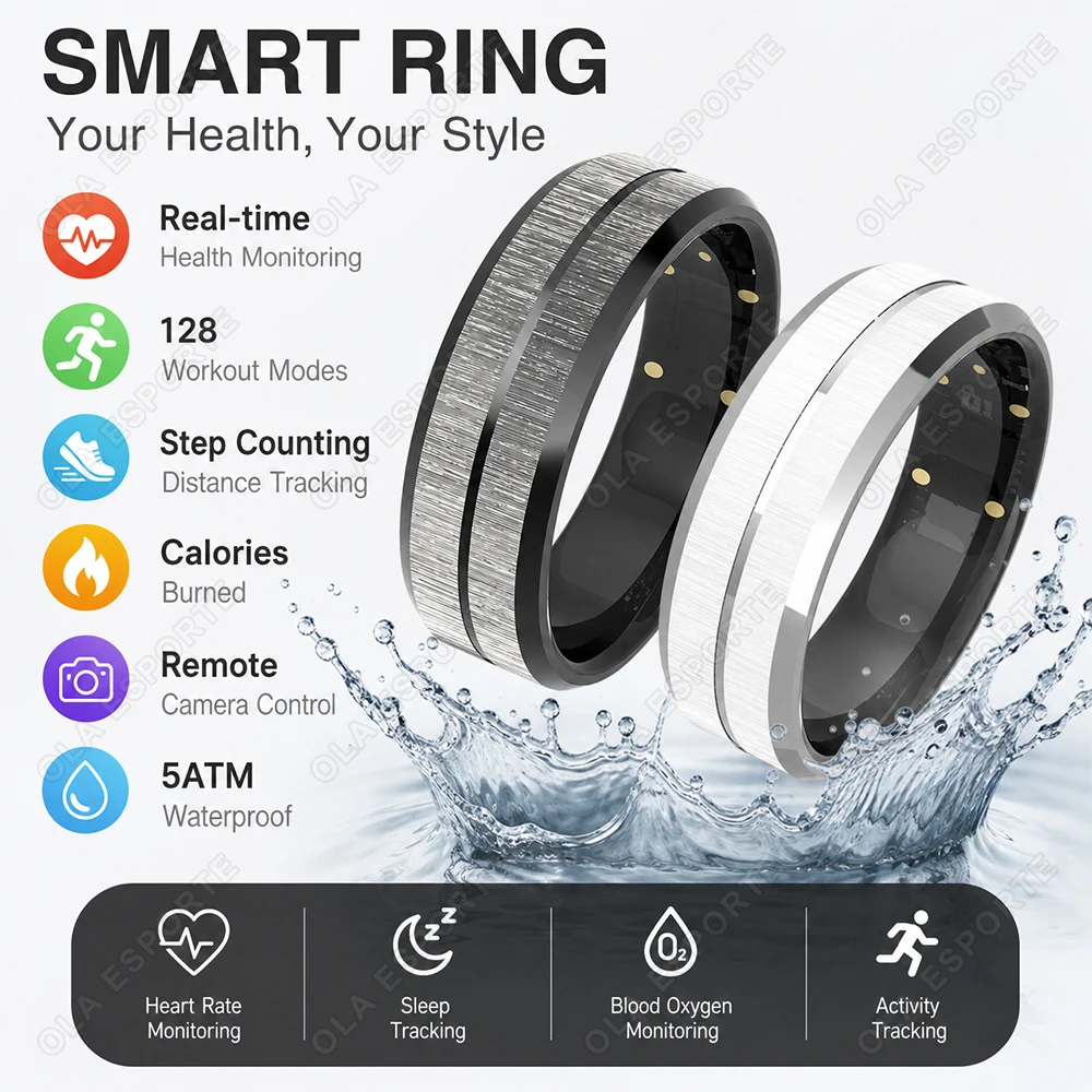 Smart Ring Heart Rate Blood Oxygen Real Time Health Monitoring 128 Exercise Modes Remote…