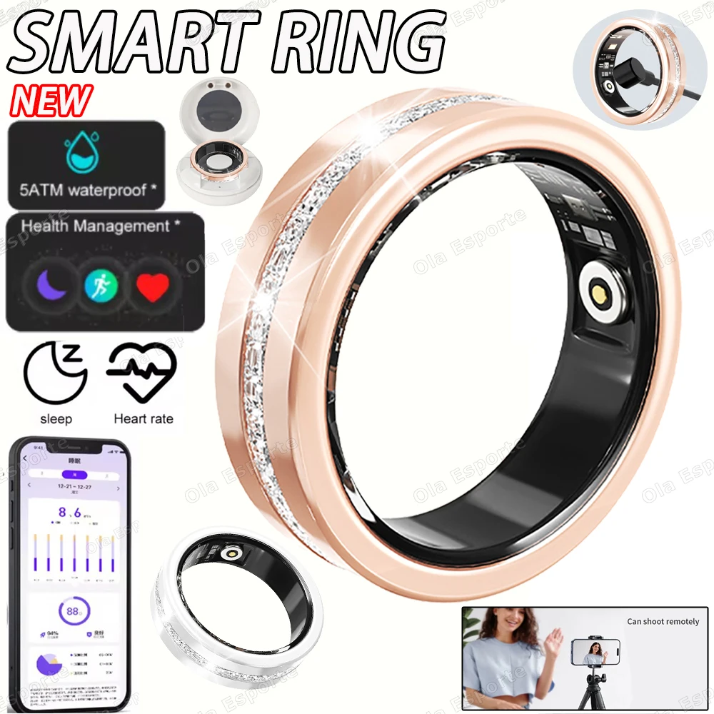 Diamond Fashion Women Smart Ring With Box IP68 Waterproof Lady ring Heart Rate Health…