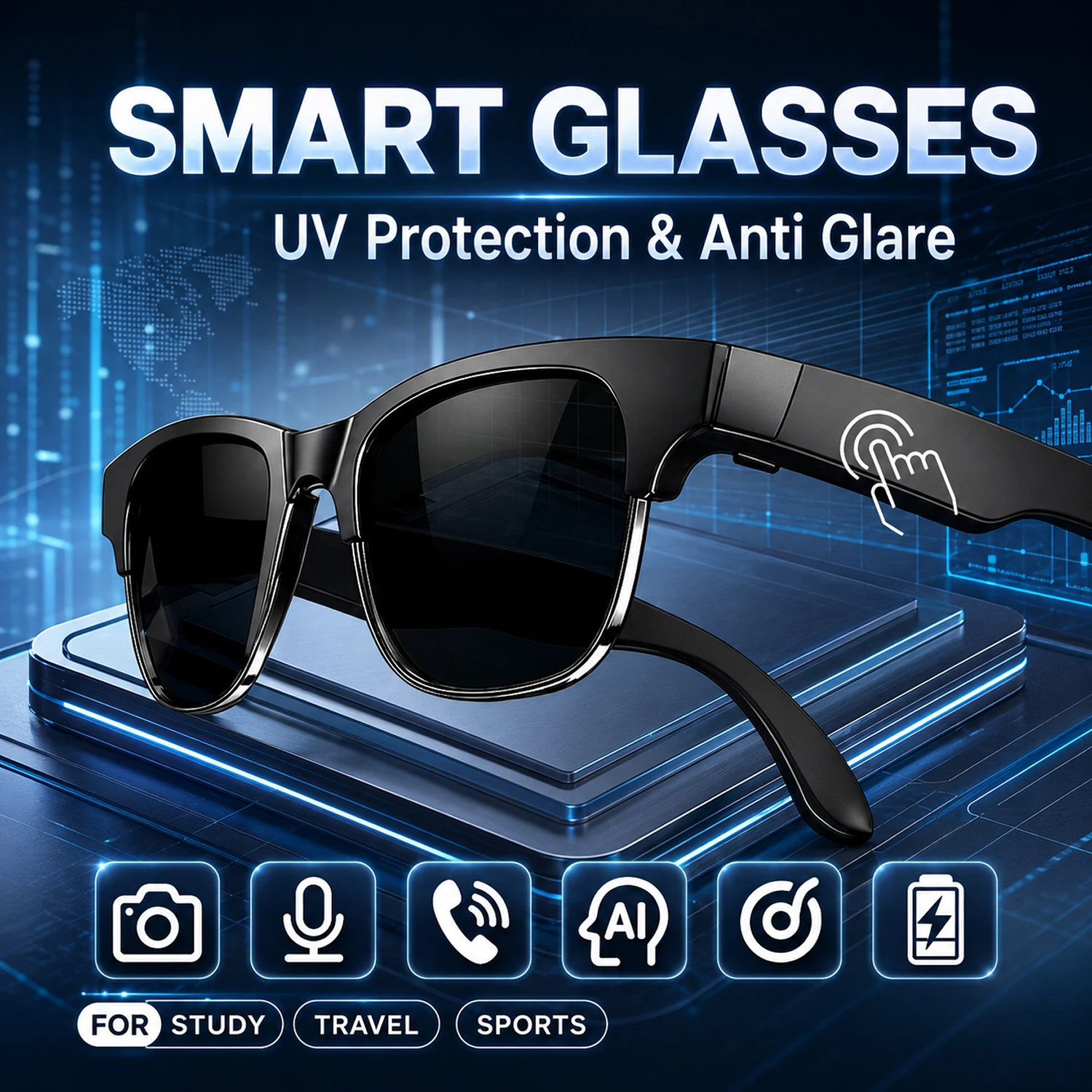 Smart Glasses Hands-Free Calling AI Chat Logging Music Playback Bluetooth Sunglasses for…