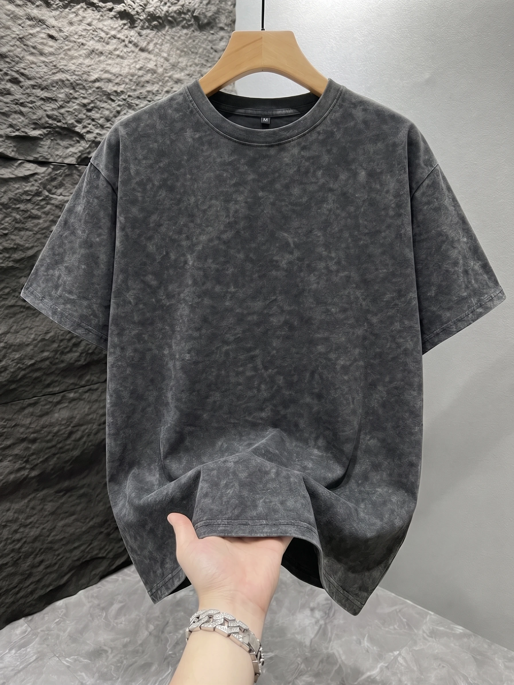 Men Vintage Acid Washed T-shirt Solid Color Mineral Wash Blank Graphic Tee Oversized…