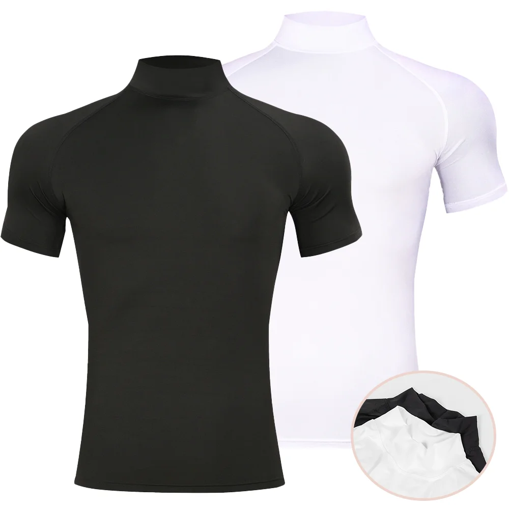 Mens Bodybuilding Sports Tight T-shirt Summer Compression Turtleneck Short Sleeve Gym…