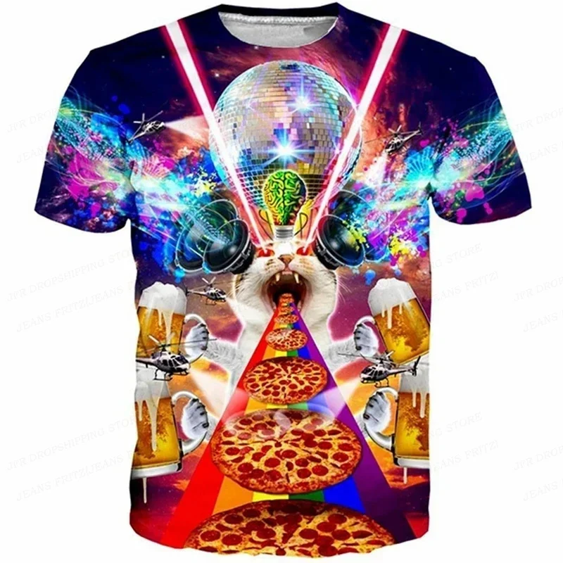 3D Printed Funny Cat T Shirt For Men Animal Food Pattern Tees Summer Street Oversize…