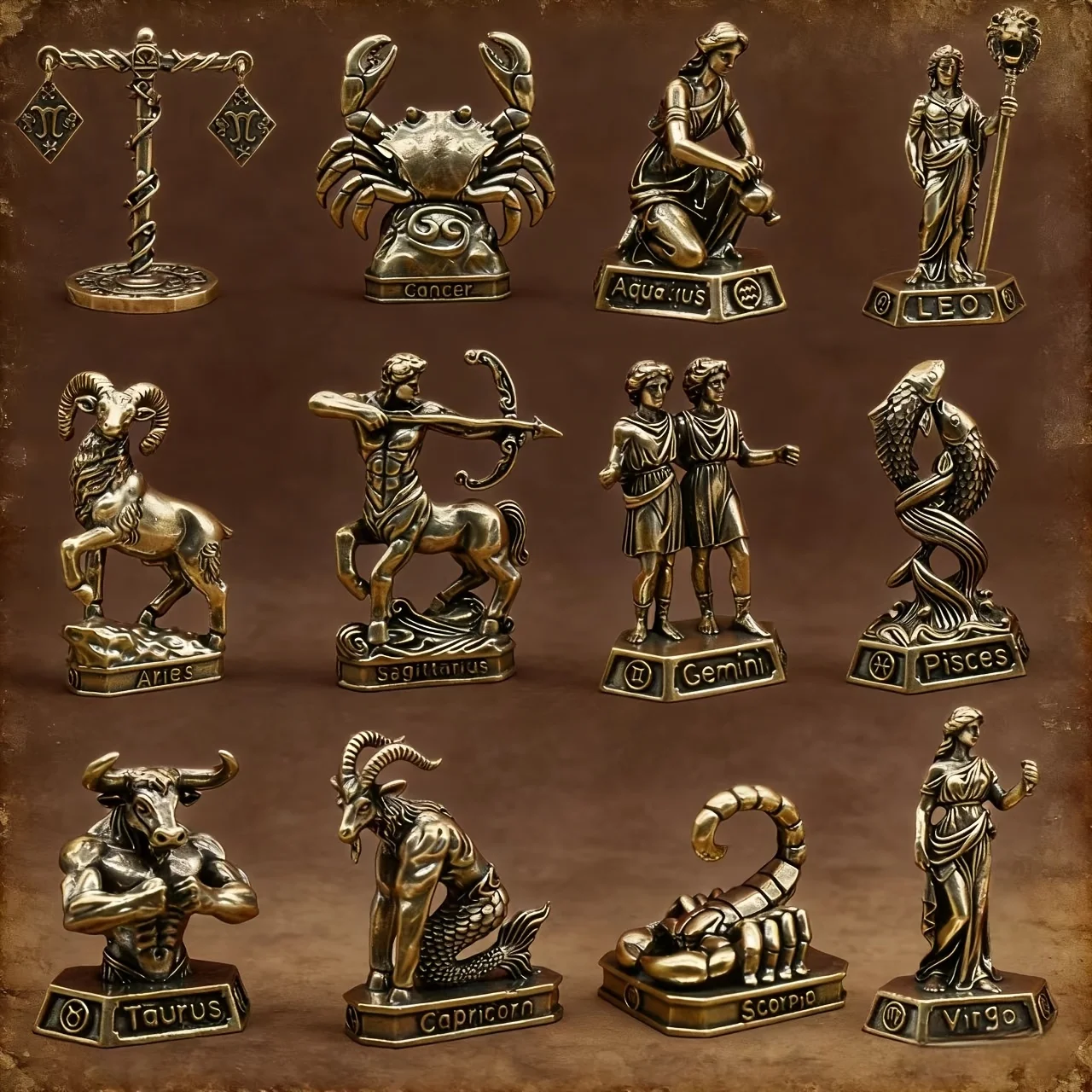 Handmade Brass Zodiac Signs - Vintage Constellation Statues, Home/Office Decor…