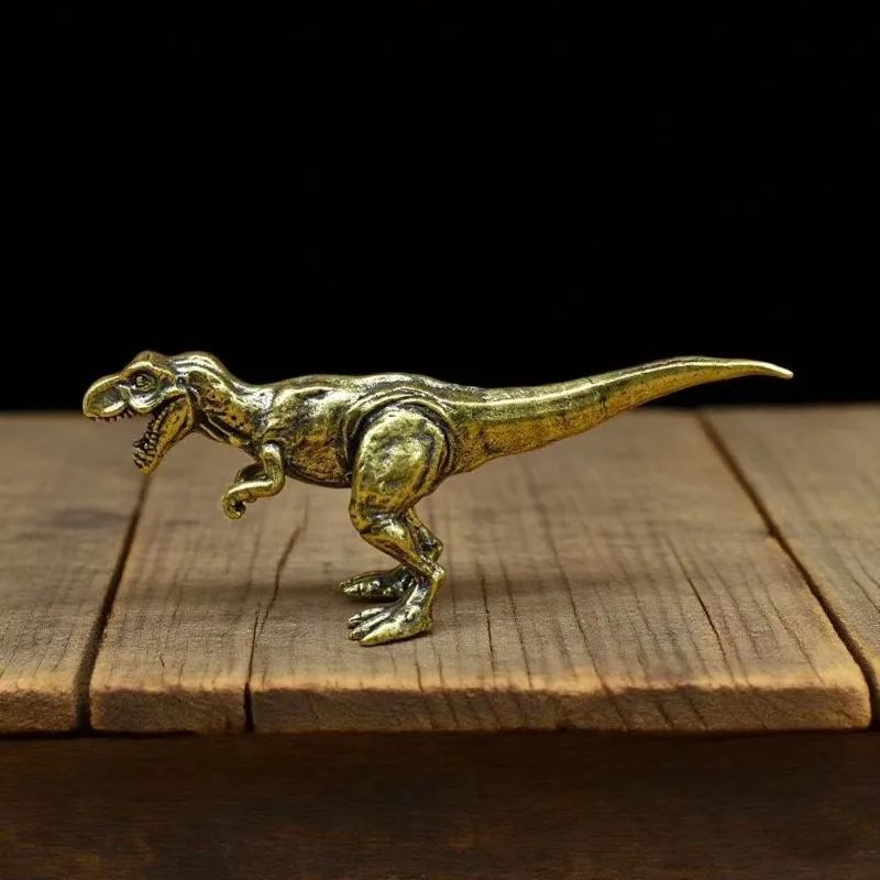 Brass T-Rex Dinosaur Figurine: Mini Metal Statue, Desktop Decor, Collectible Gift