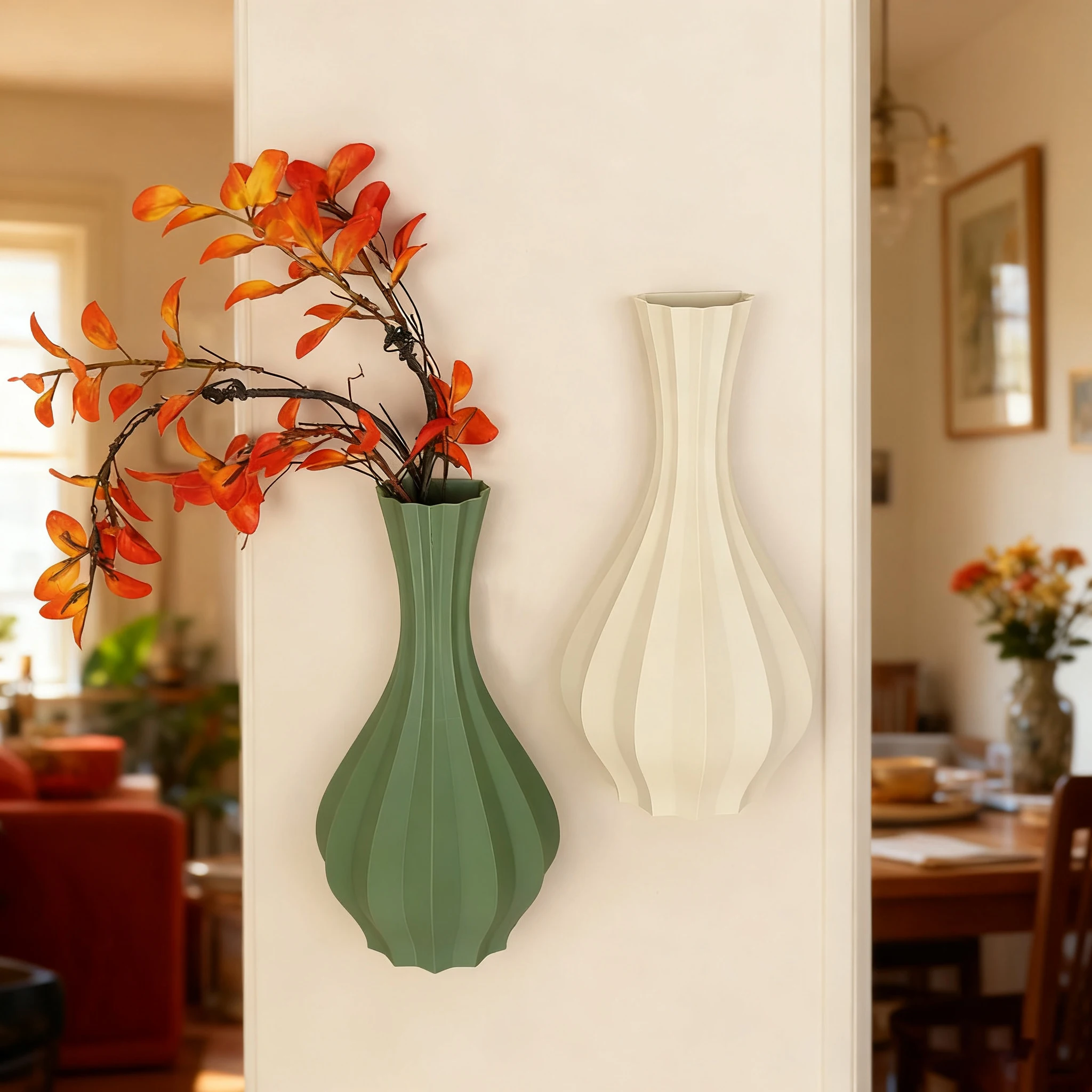 Geometric Striped Wall-Mounted Vase, Modern Minimalist Home Wall Decor Flower Vase
