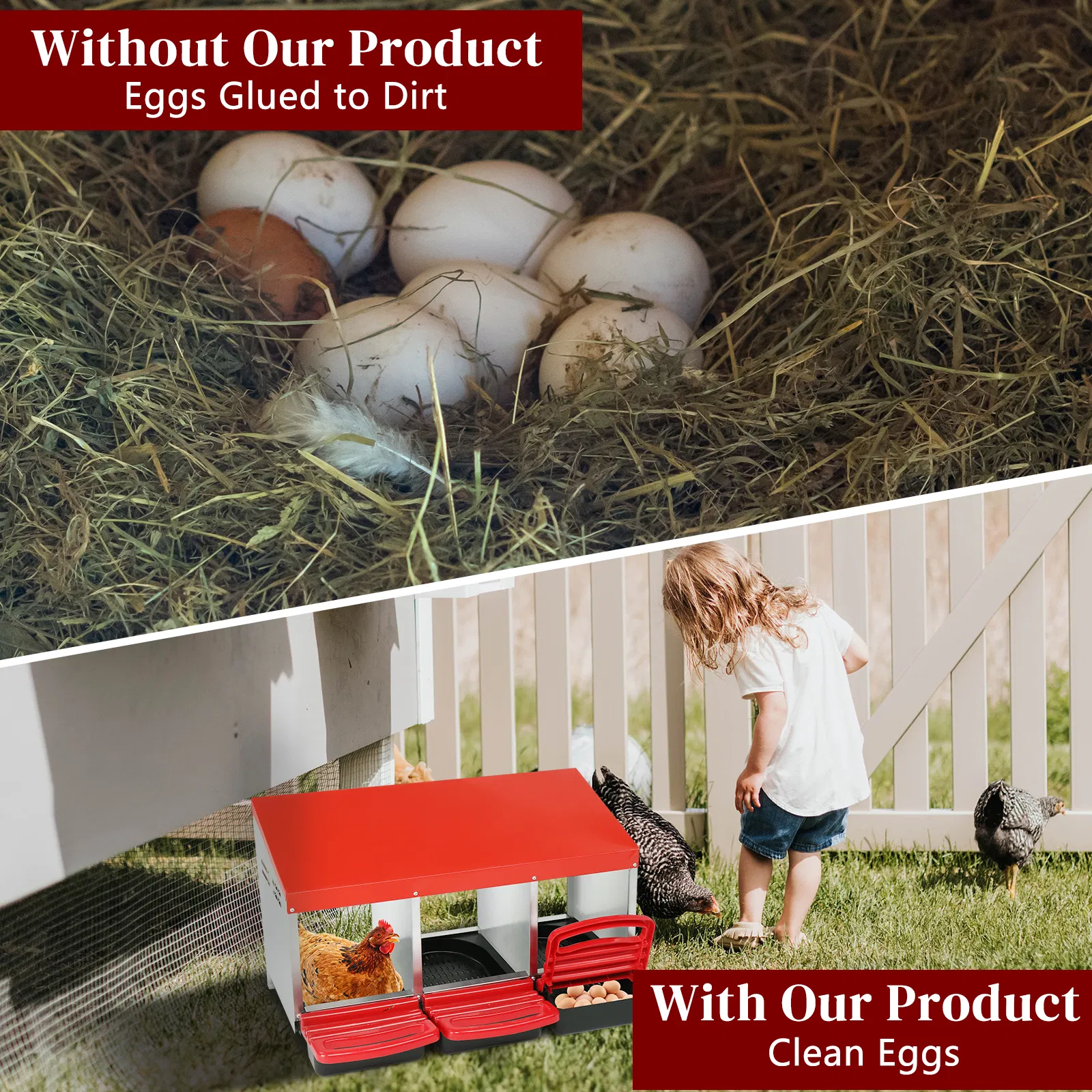 3 Compartment Roll Out Chicken Nesting Box with Plastic Basket, Egg Nest Box Chicken…