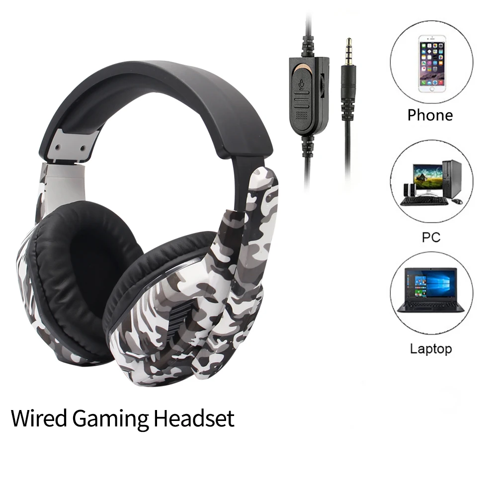Camouflage Gaming Headset 3.5mm AUX Jack Wired Headphones Gamer Cool Game Headphone With…