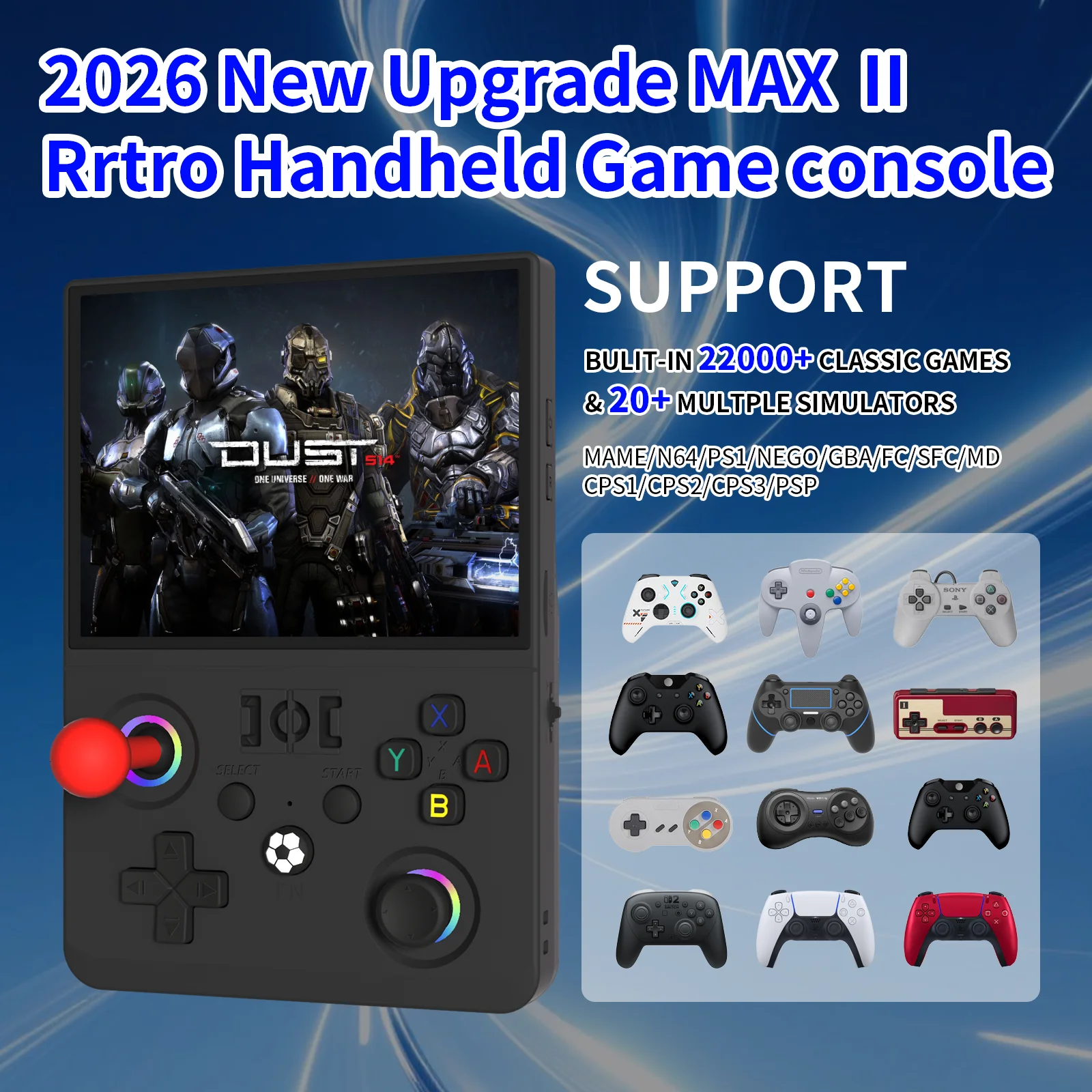 R40MAX Ⅱ 4.5 Inch Retro Handheld Game Console 1024x768 IPS HD Screen Portable Open Source…
