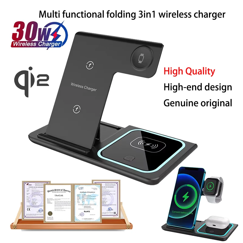 15W 3-in-1 Wireless Charger for QI2 Fast Magnetic Charging Stand Holder for iPhone…