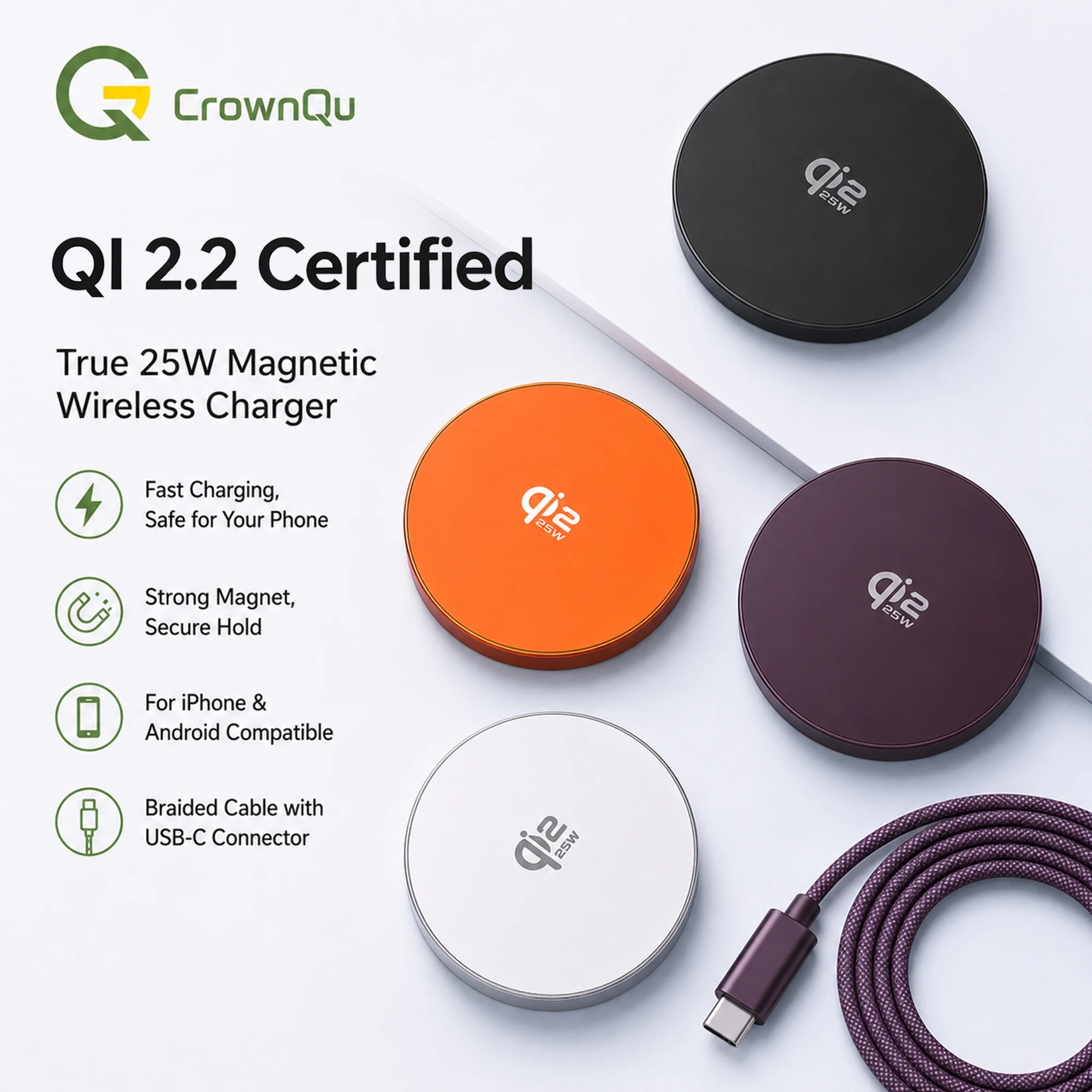 Qi2.2 Wireless Chargers 25W Magnetic Induction USB TypeC Adapter For iPhone 17 16 15 Pro…