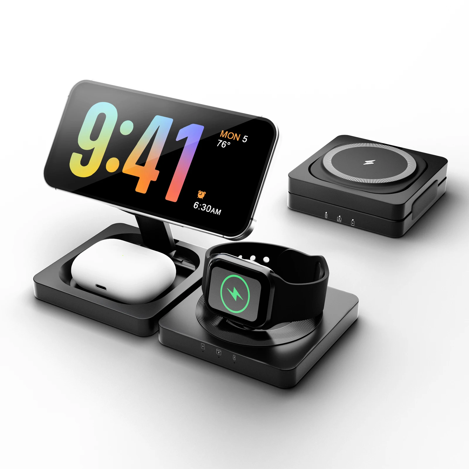 Magnetic Wireless Charger 3-in-1 Folding Fast Charging Station Foldable Travel for…