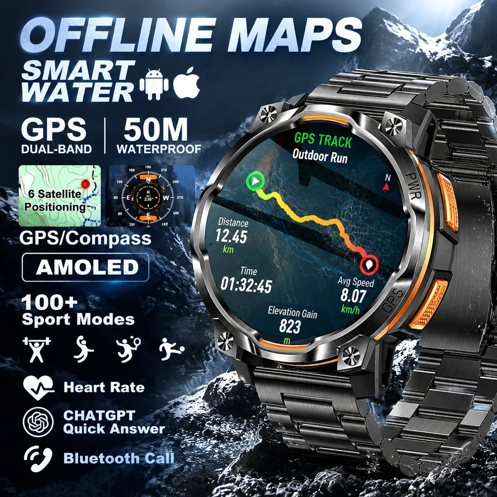 Men Outdoor GPS Smartwatch Offline Map 107 Sport Modes 1200mAh Battery BT Call Heart Rate…