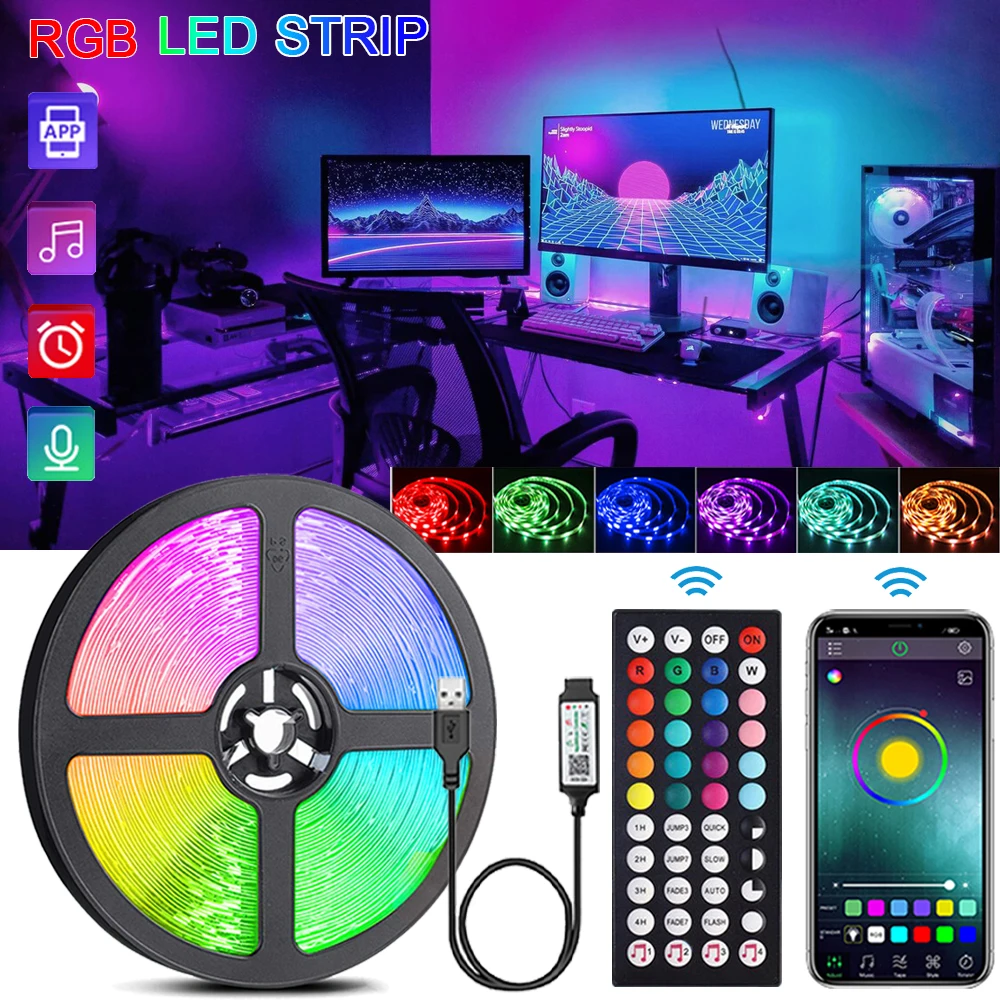 RGB LED Strip Lights Music Sync USB 5V Remote Control Led Ribbon Flexible Lamp For Room…