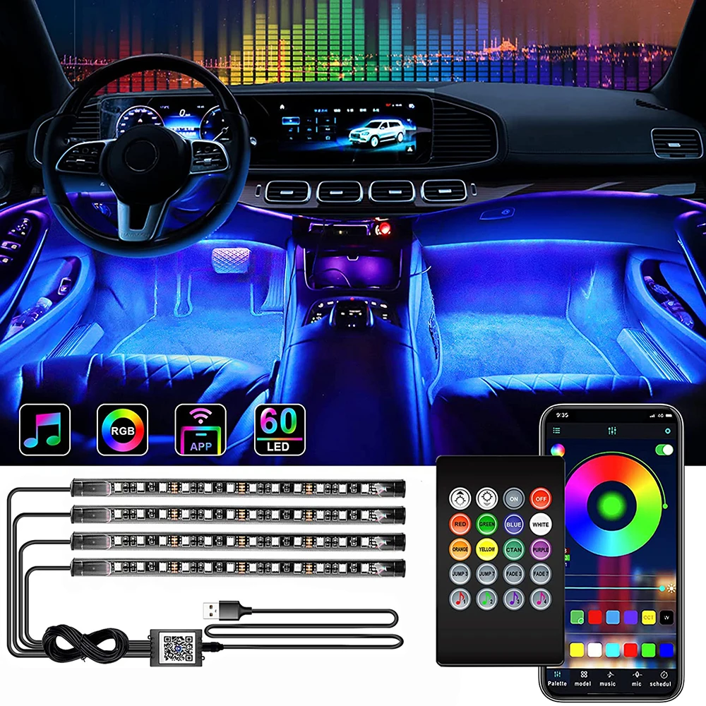 Neon LED Car Interior Ambient Foot Strip Light Kit Accessories Backlight Remote App Music…