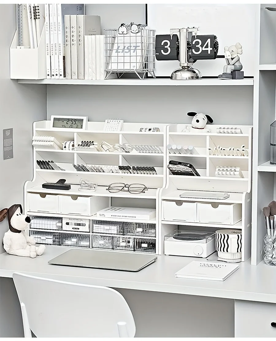 1-Pack 2-Tier Desk Organizer & Drawer Storage|With Tilt Pen Holder, Raised Bookshelf…