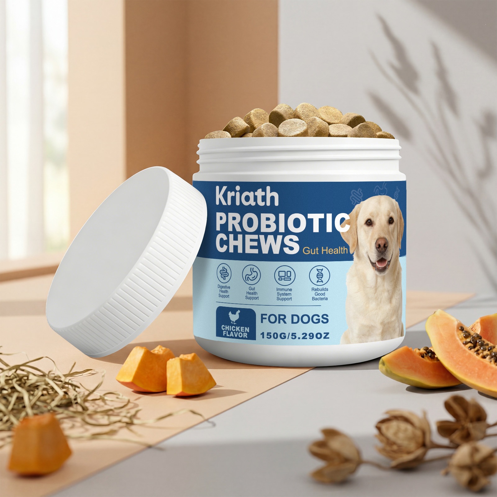 Kriath Dog Probiotic Chewable Tablets Mild Ingredients Daily Care Dog Body Balance…