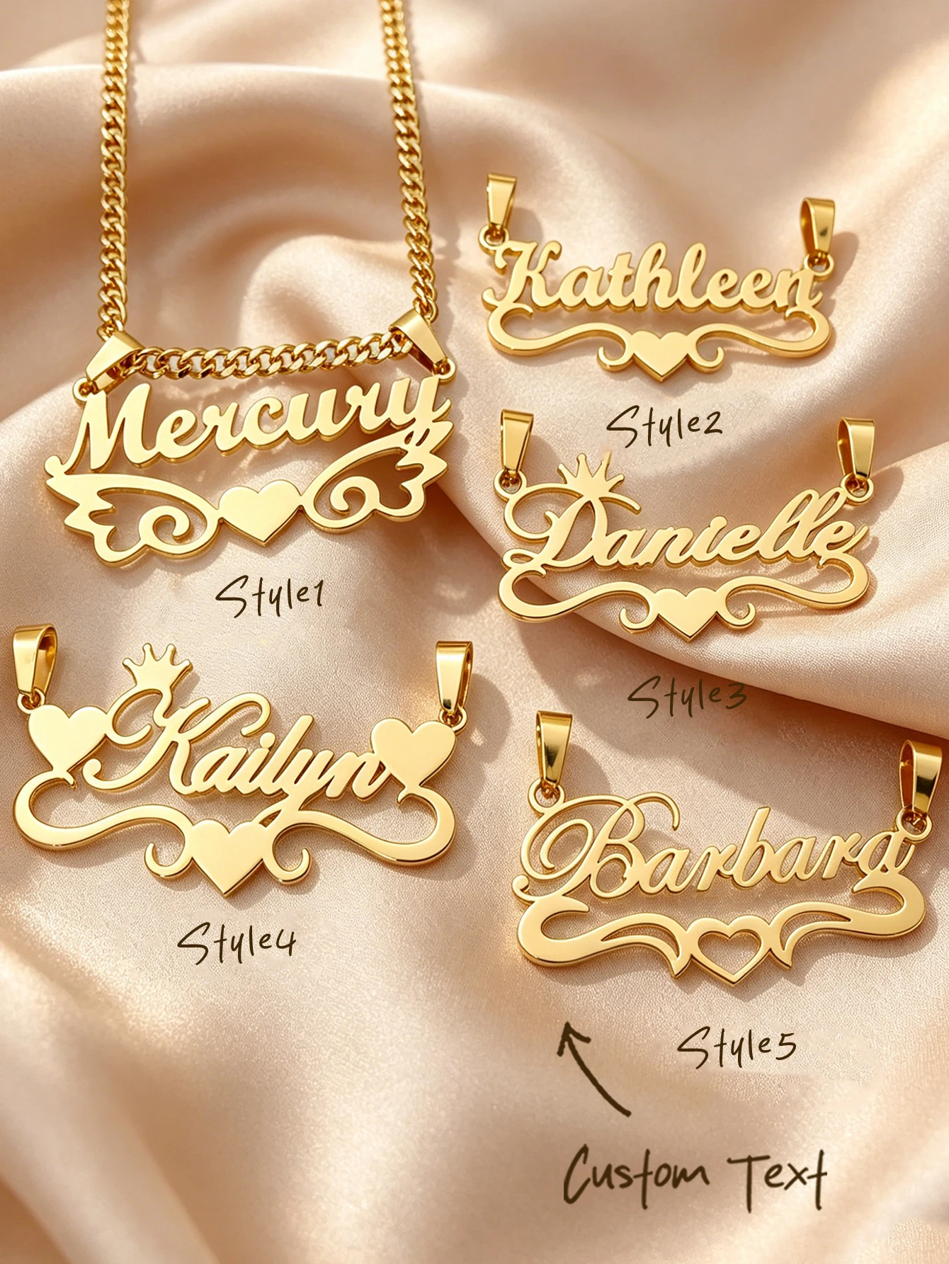 Personalized custom name jewelry necklace, featuring 5 different styles, crafted from 18k…