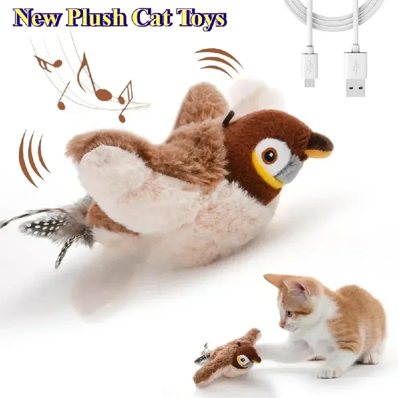 Cat Interactive Toys Catnip Electric Pat Bird (with Catnip) Dog Cats Touch-Activated…