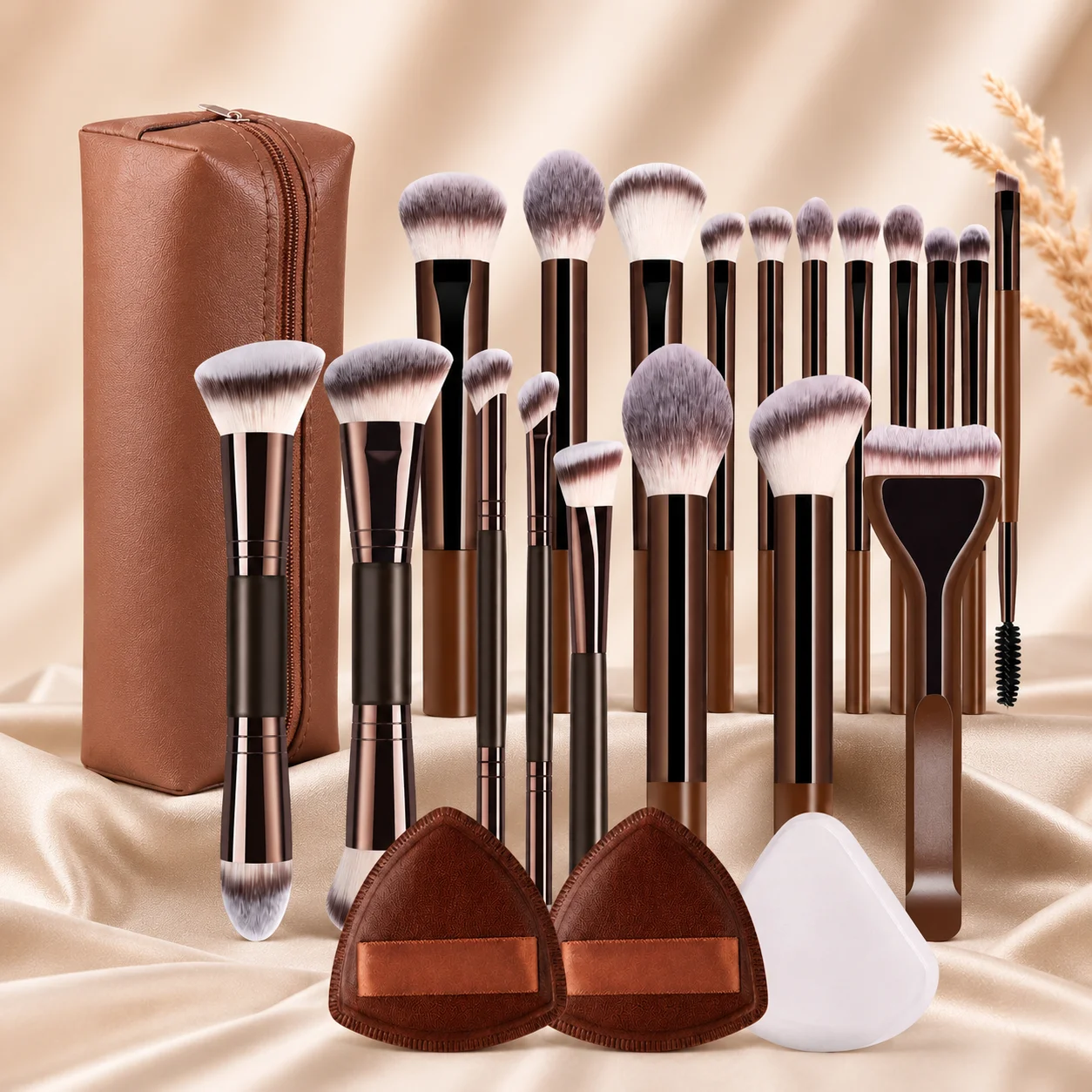 Professional Dual-Ended Makeup Brush Set Includes Foundation Brush, Contour Brush, Blush…