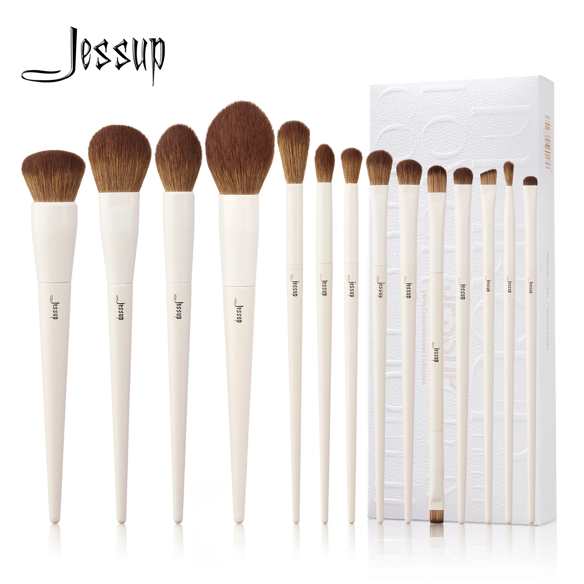 Jessup Makeup Brushes 14pc Makeup Brush Set Synthetic Foundation Brush Powder Contour…