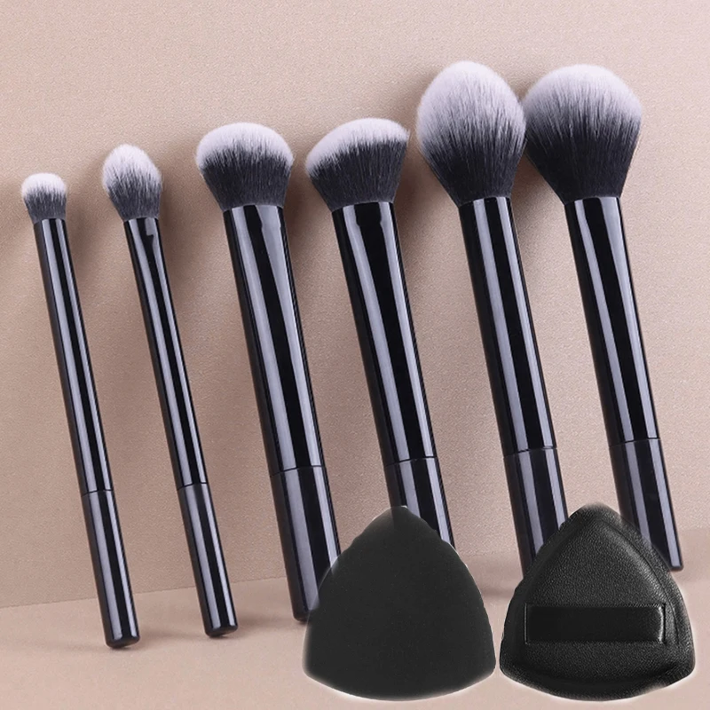 8-piece High-end Black Makeup Brush Set + Sponge That Doesn't Cake Powder, Beauty Tool…