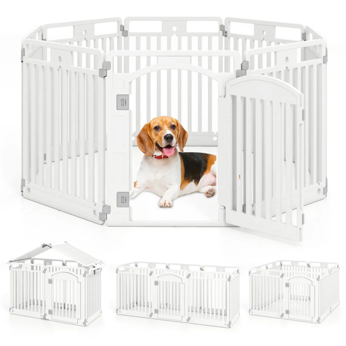 8-Panel HDPE Pet Fence (White) - Multiple Configurations (Octagon/Square/House)…