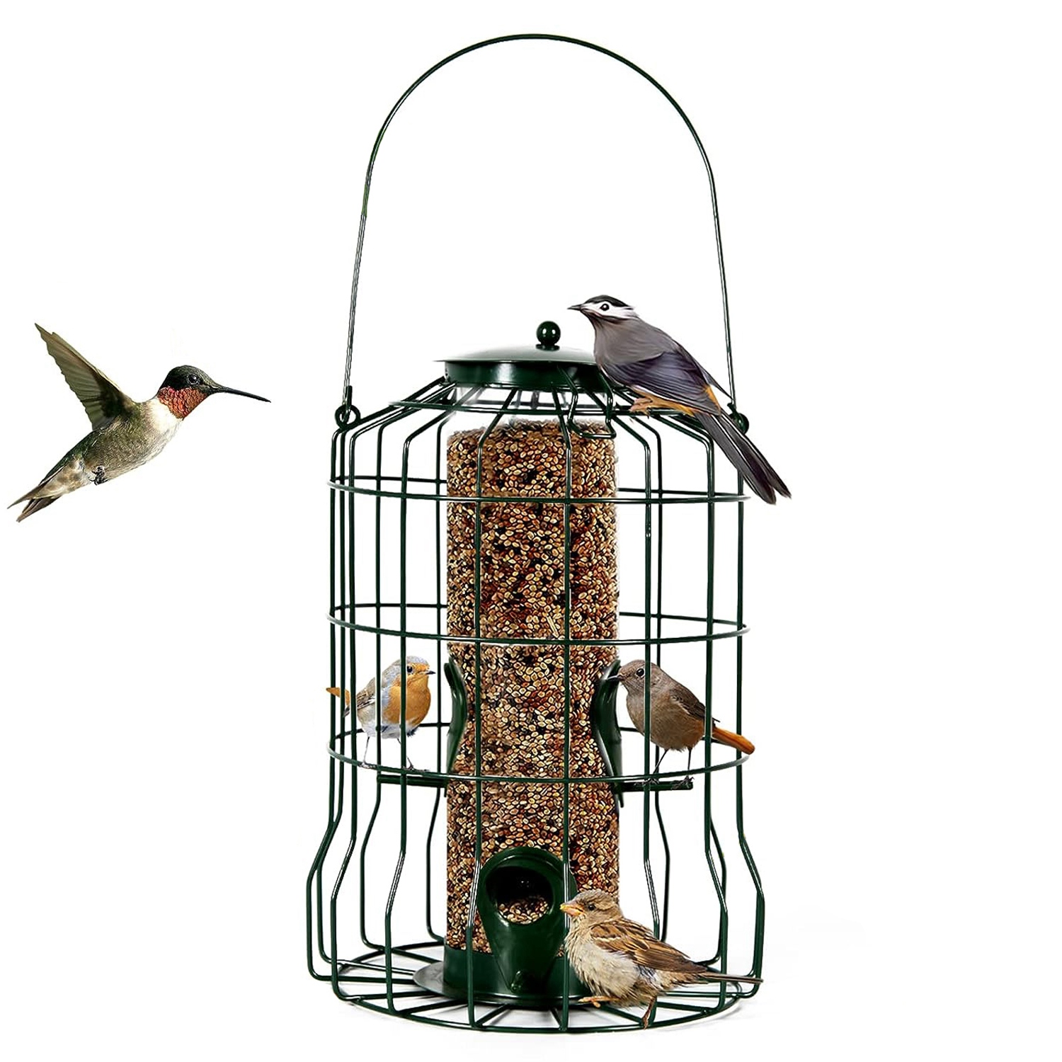 1-Pack Outdoor Wild Bird Feeder Squirrel-Proof Chew-Proof Metal Hanging Seed Feeder With…