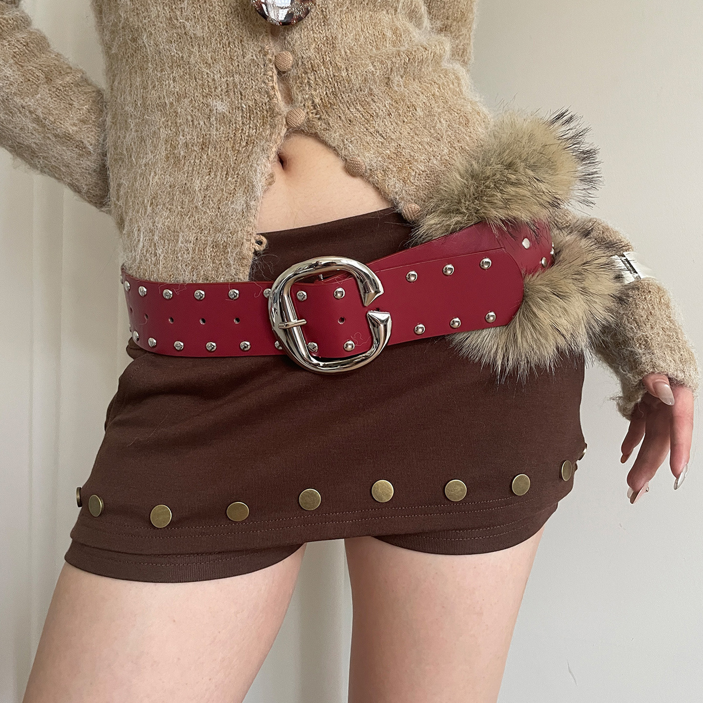 Retro Niche Punk-style Fur Patchwork Belt For Women